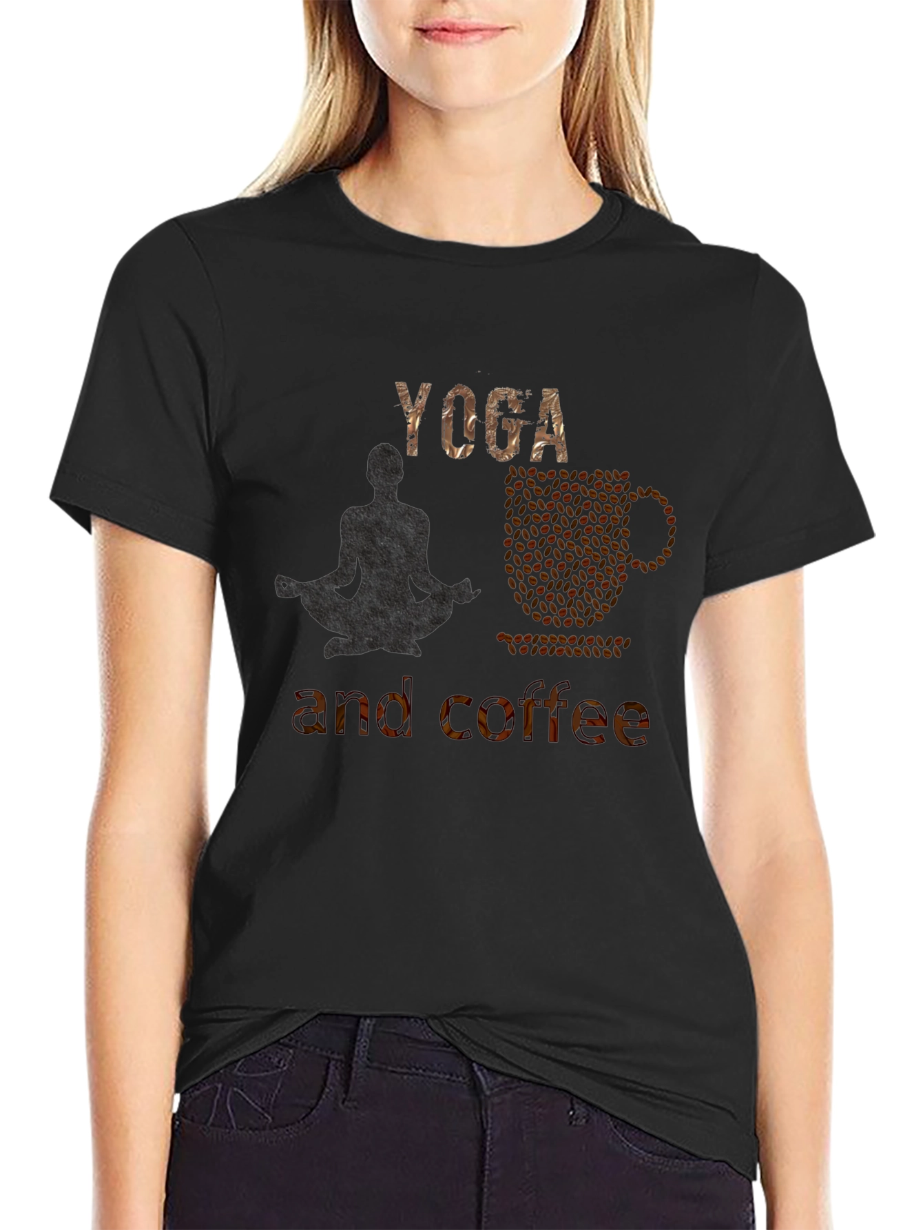 Yoga and Coffee Graphic Tee - Black Casual T-Shirt