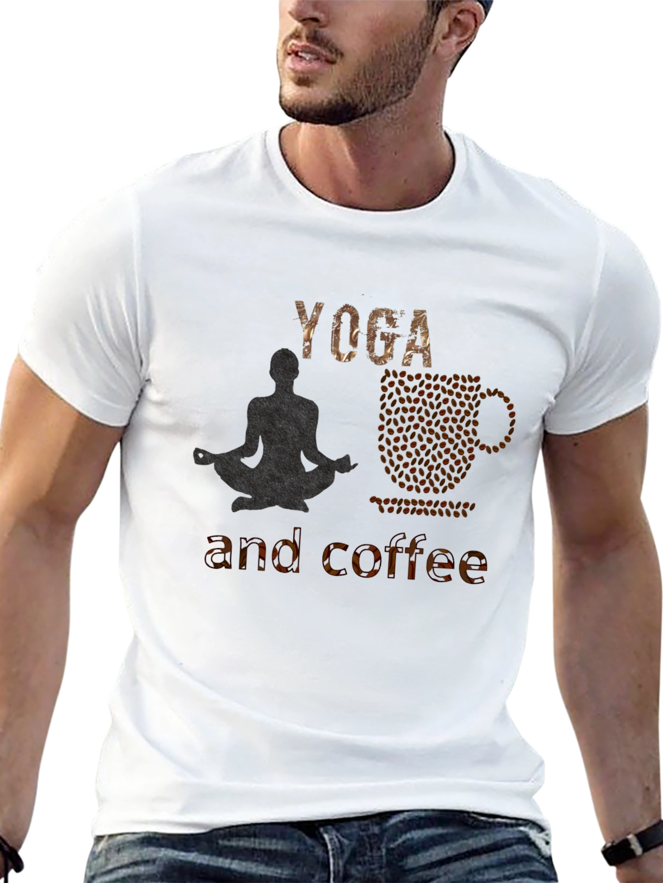 Yoga and Coffee Graphic Tee - Black Casual T-Shirt