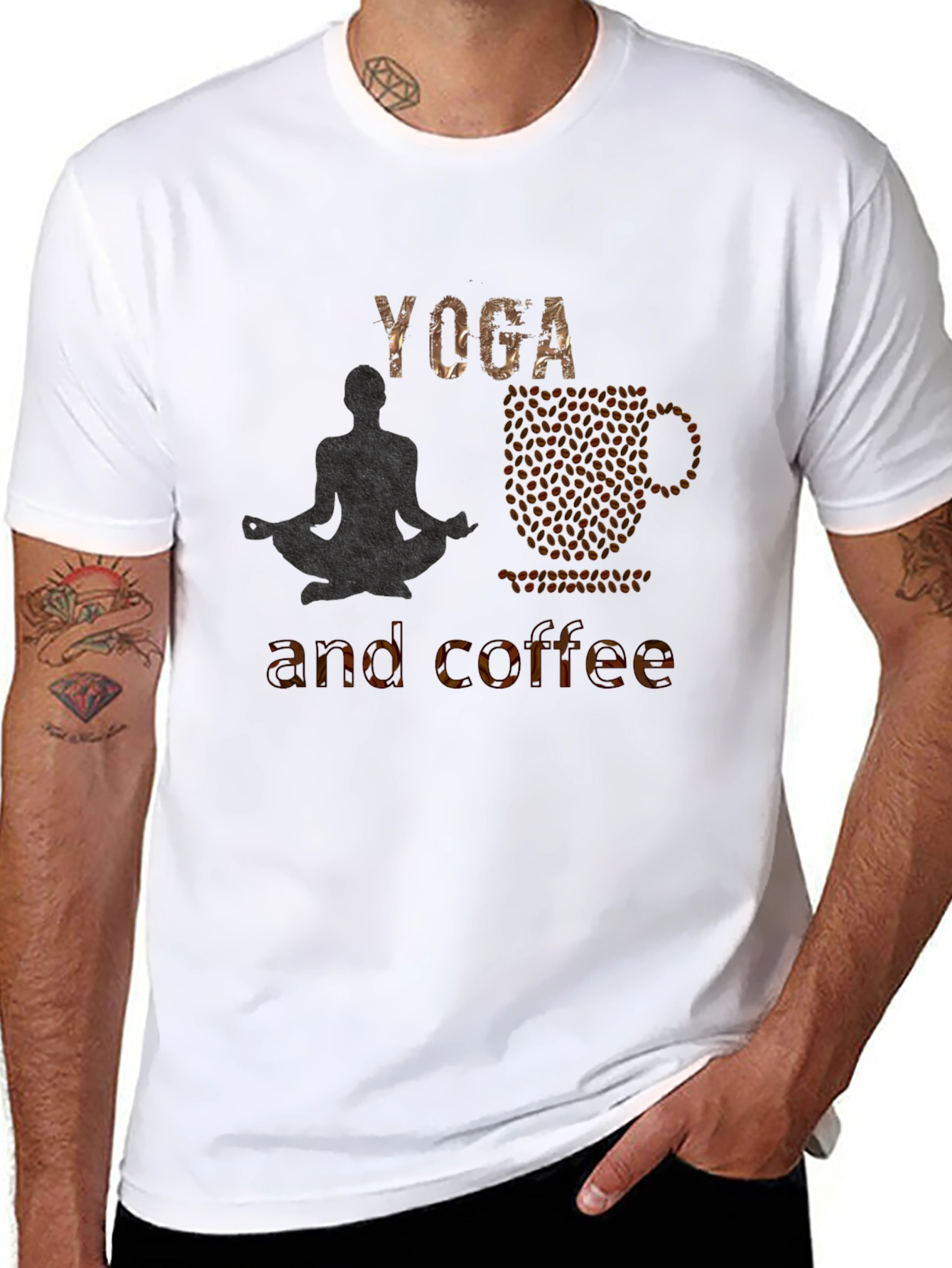 Yoga and Coffee Graphic Tee - Black Casual T-Shirt