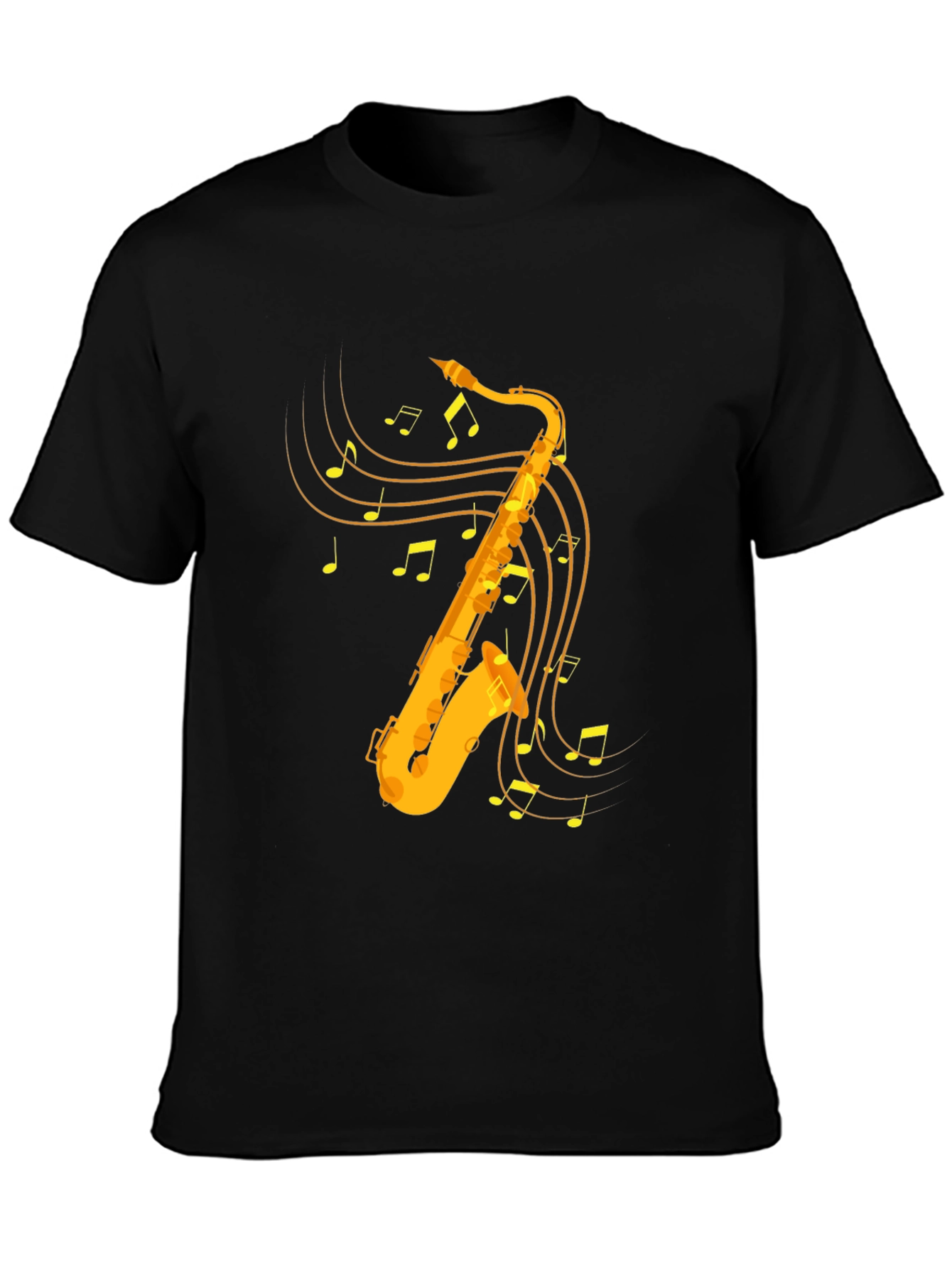Saxophone & Music Note Graphic Tee - Black