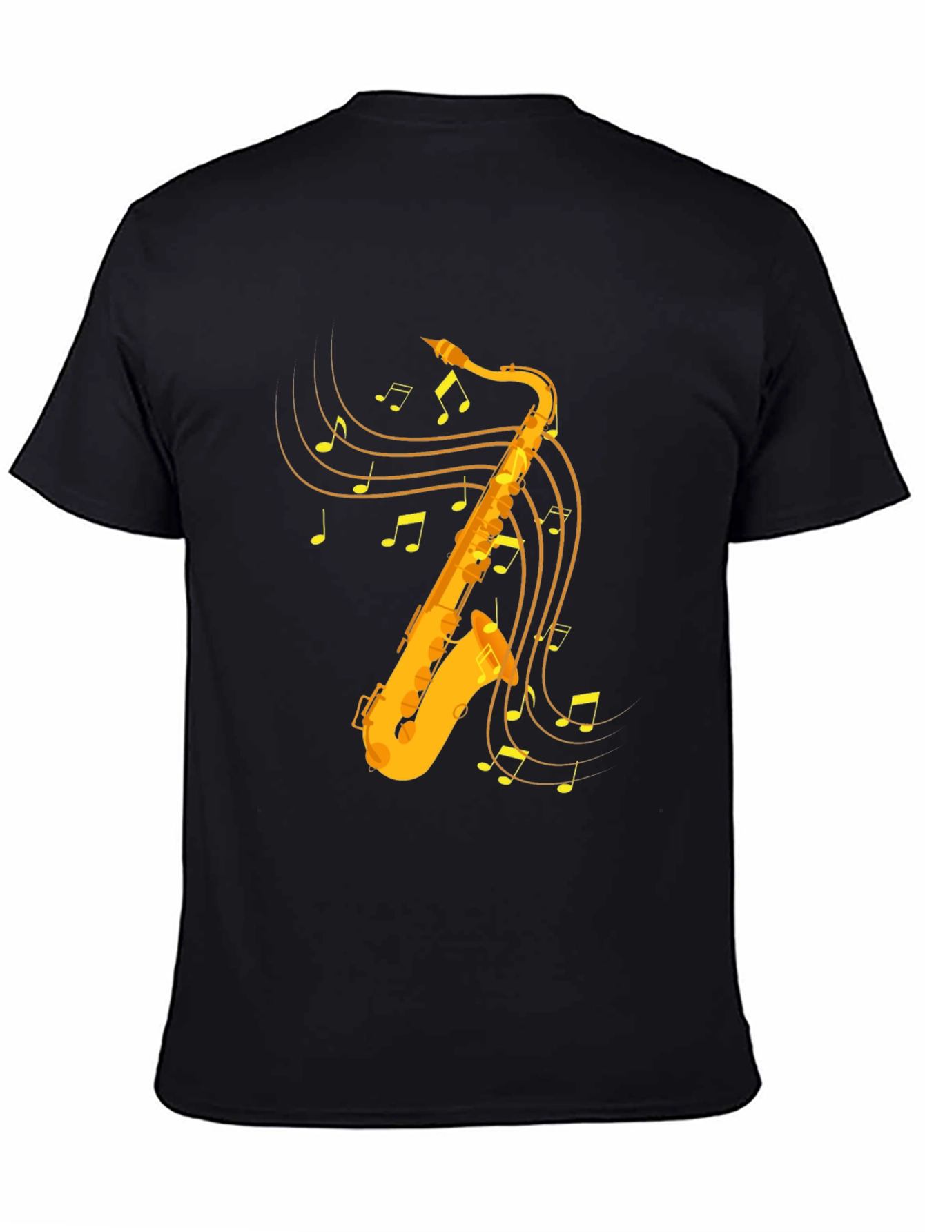 Saxophone & Music Note Graphic Tee - Black