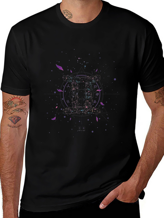 Gemini Zodiac Graphic Tee - Black Cotton Blend T-Shirt