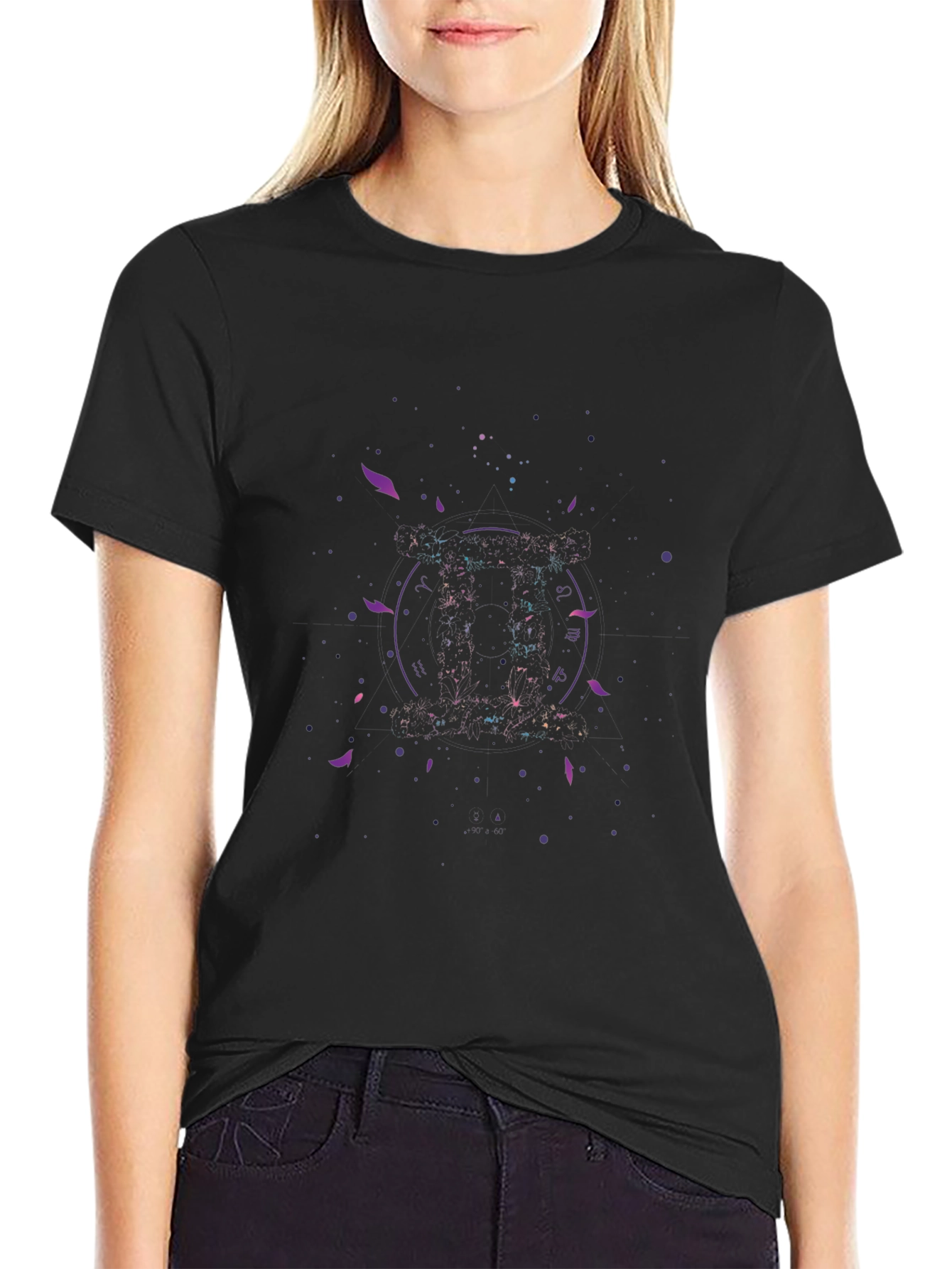 Gemini Zodiac Graphic Tee - Black Cotton Blend T-Shirt