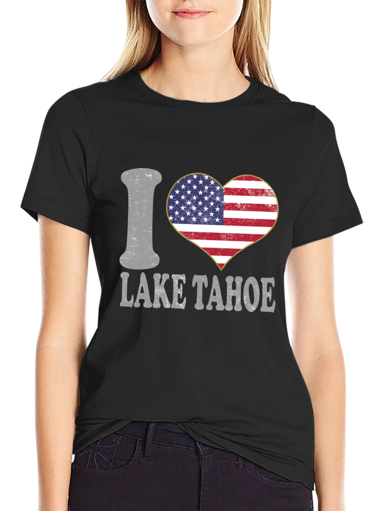 I Heart Lake Tahoe American Flag Graphic T-Shirt