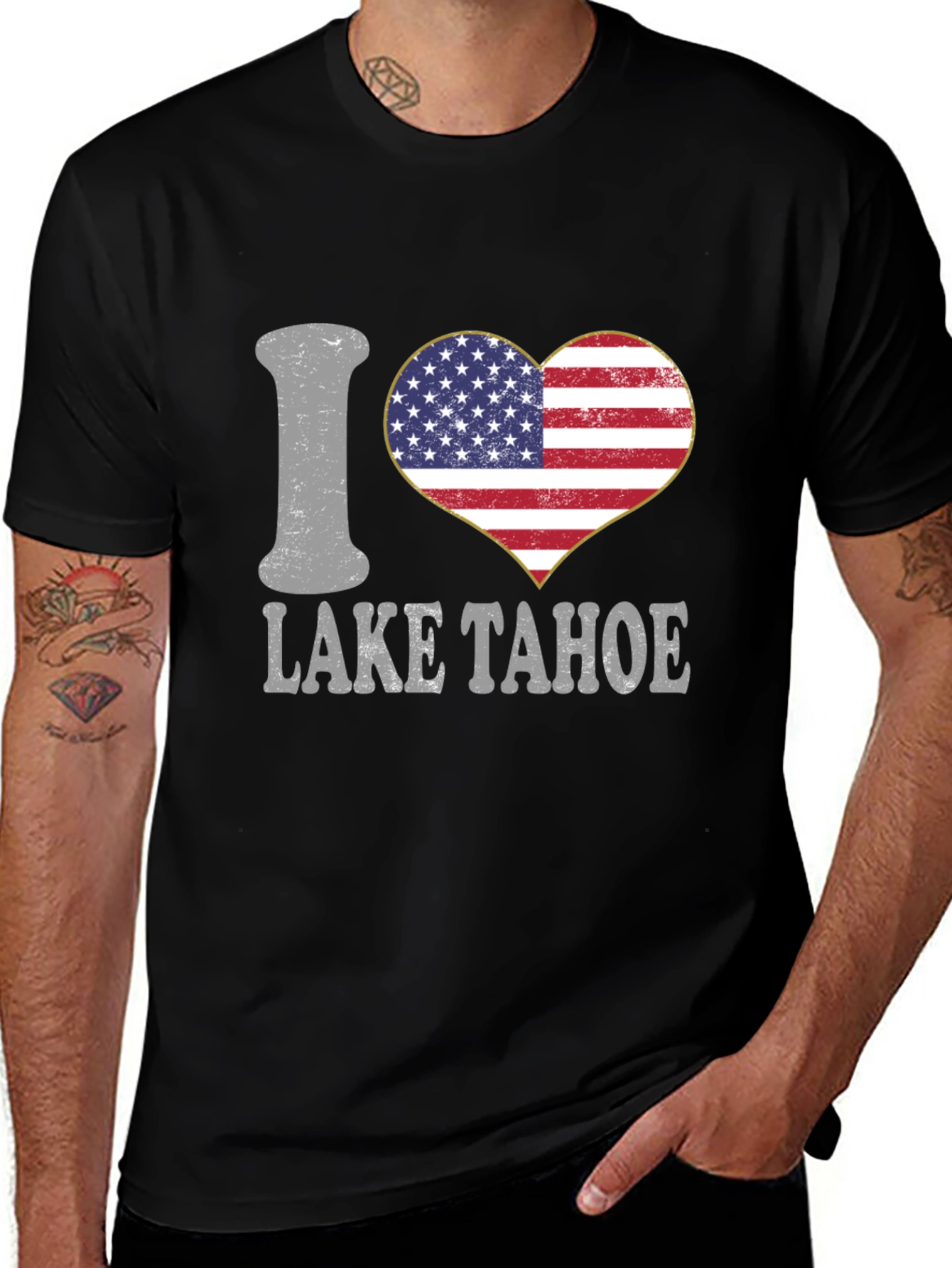 I Heart Lake Tahoe American Flag Graphic T-Shirt