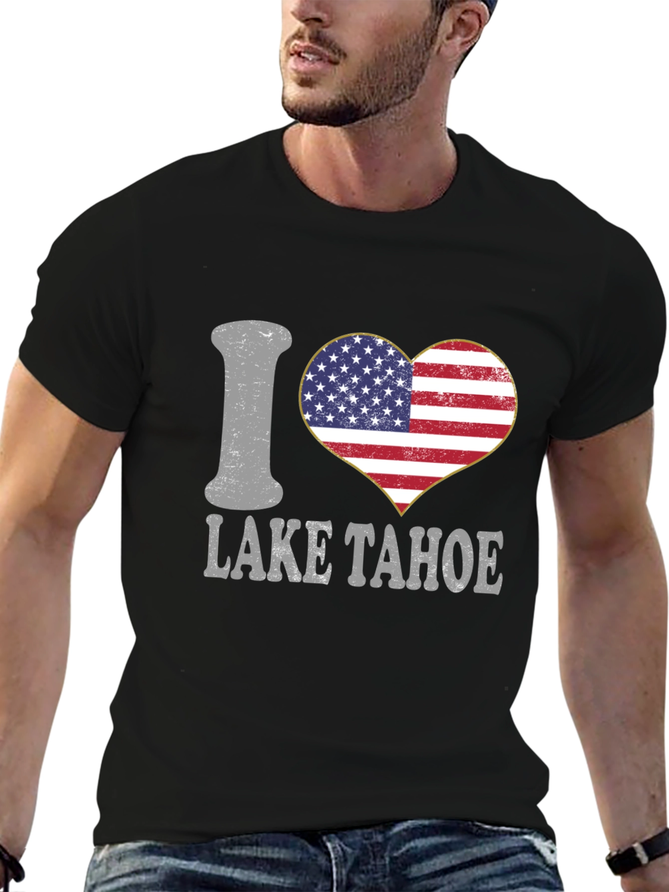 I Heart Lake Tahoe American Flag Graphic T-Shirt