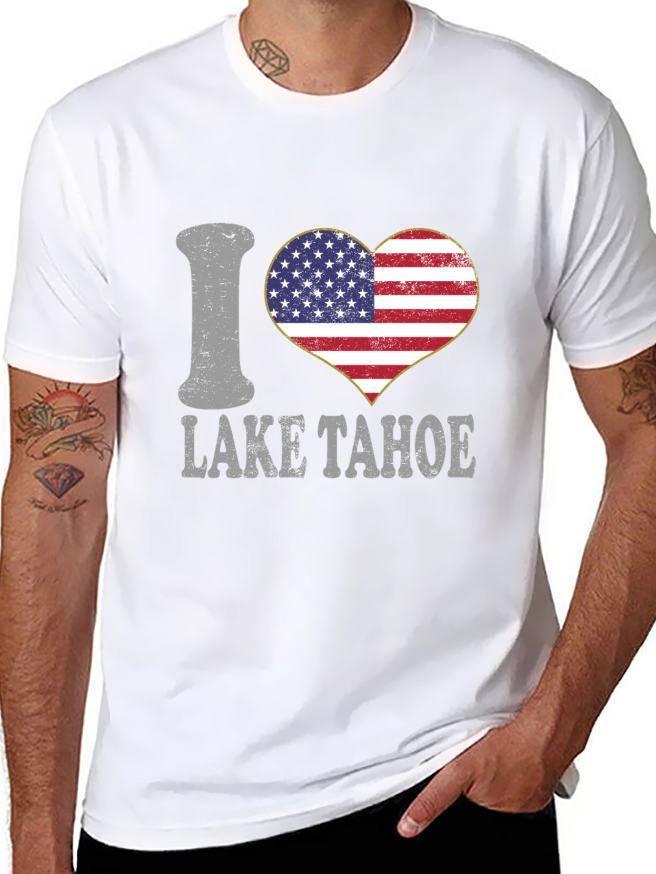 I Heart Lake Tahoe American Flag Graphic T-Shirt