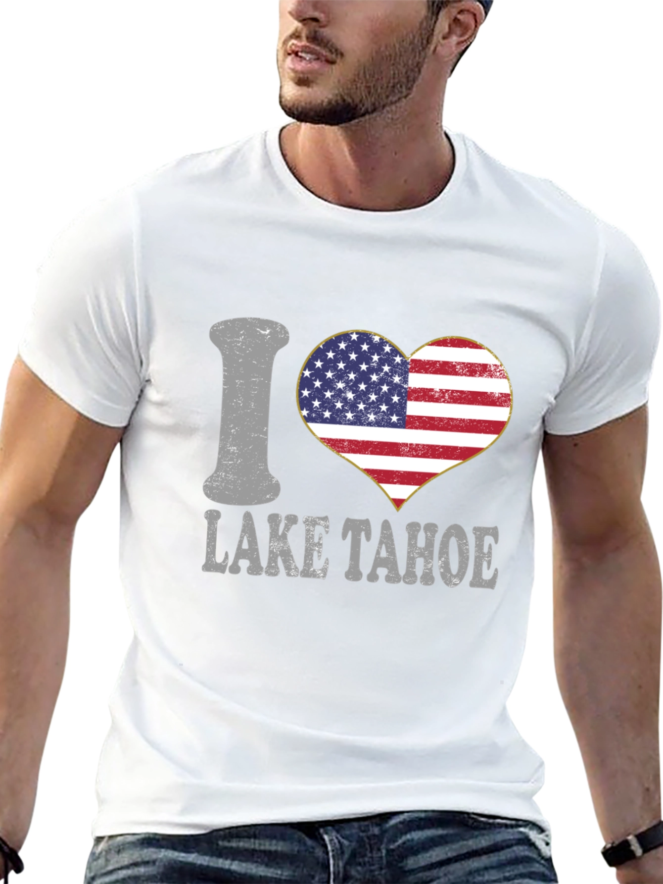 I Heart Lake Tahoe American Flag Graphic T-Shirt