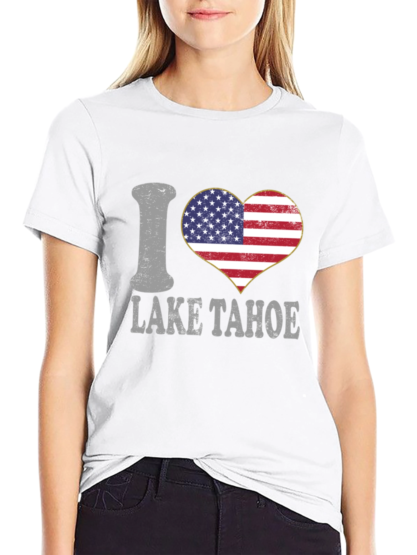 I Heart Lake Tahoe American Flag Graphic T-Shirt
