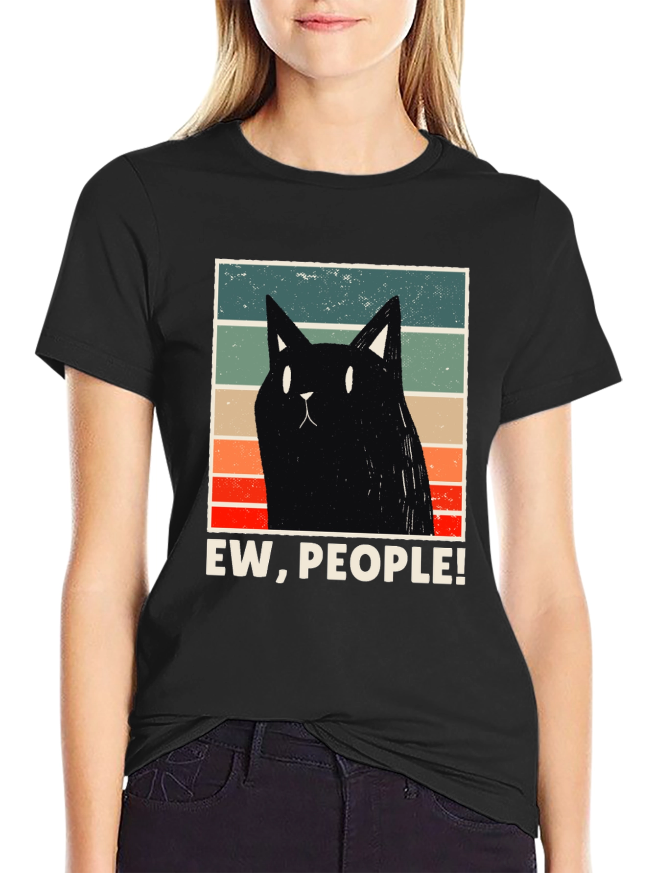 Ew People! Black Cat Graphic T-Shirt