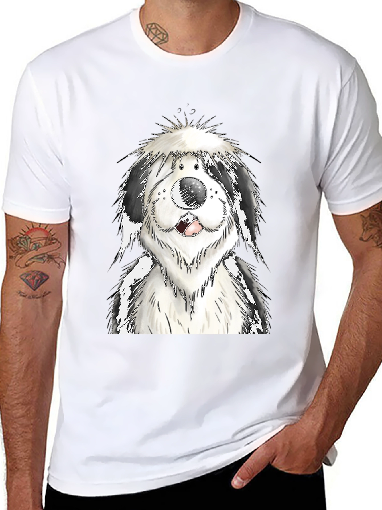 Cartoon Dog Graphic T-Shirt - Black