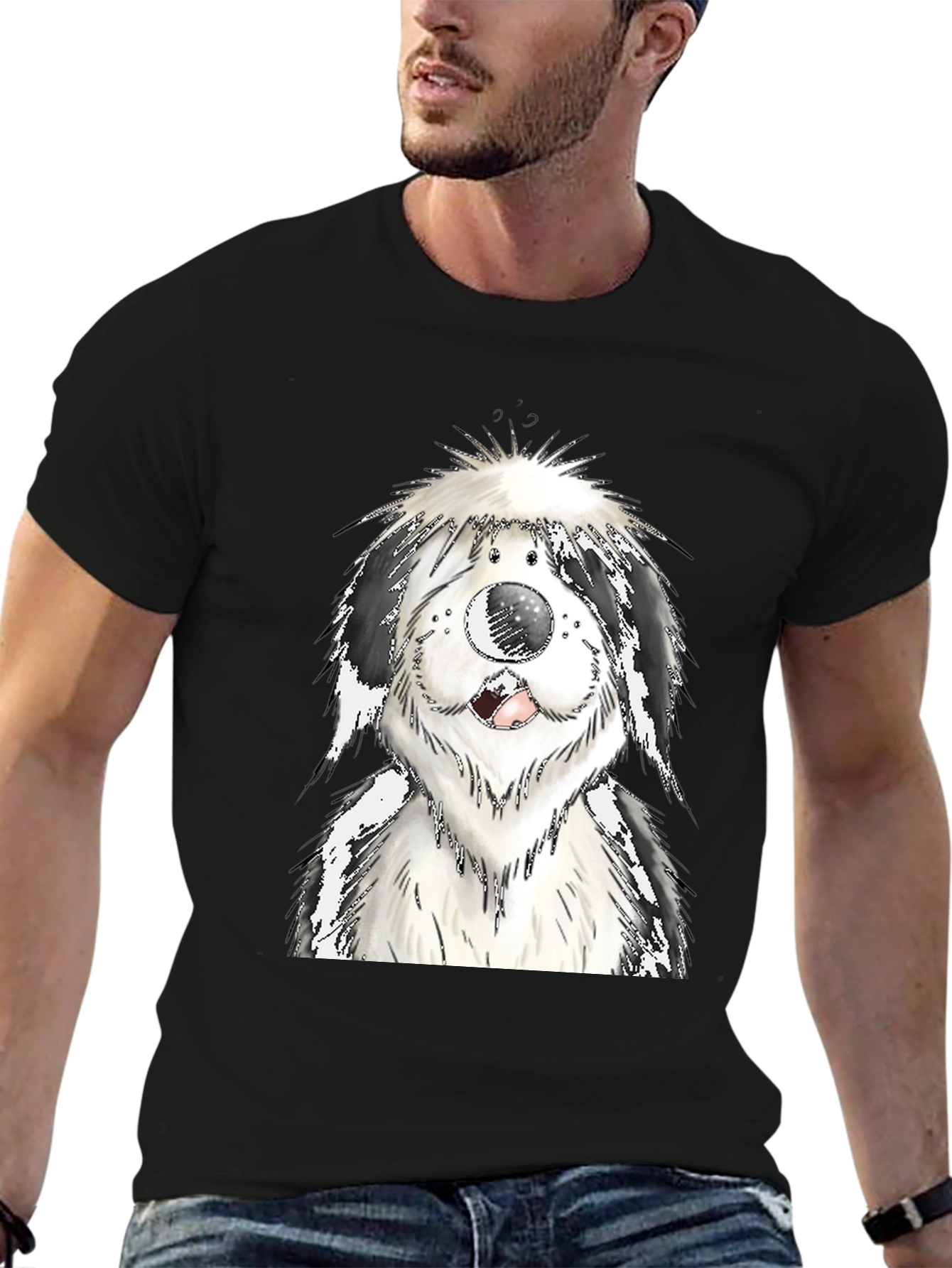 Cartoon Dog Graphic T-Shirt - Black