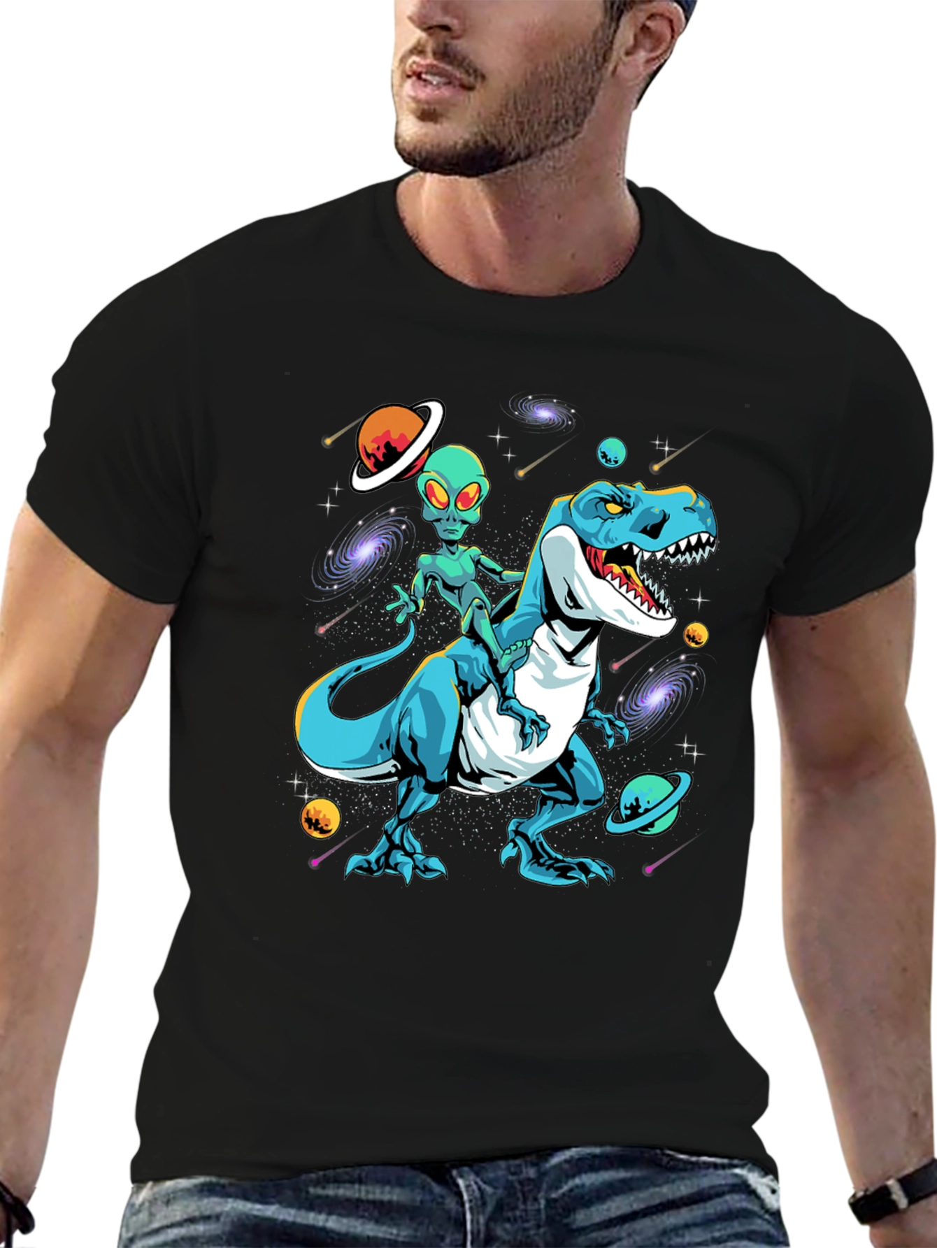 Alien Riding Dinosaur T-Shirt