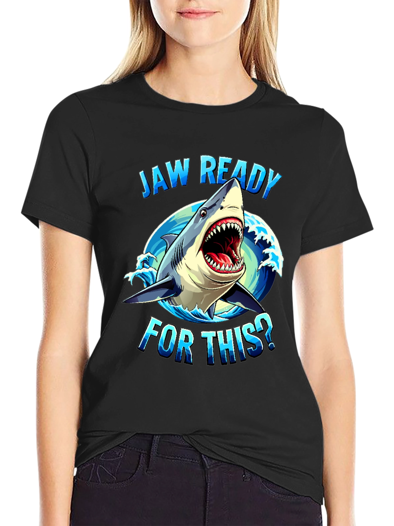 Jaw Ready Shark Graphic Tee - Black Cotton T-Shirt