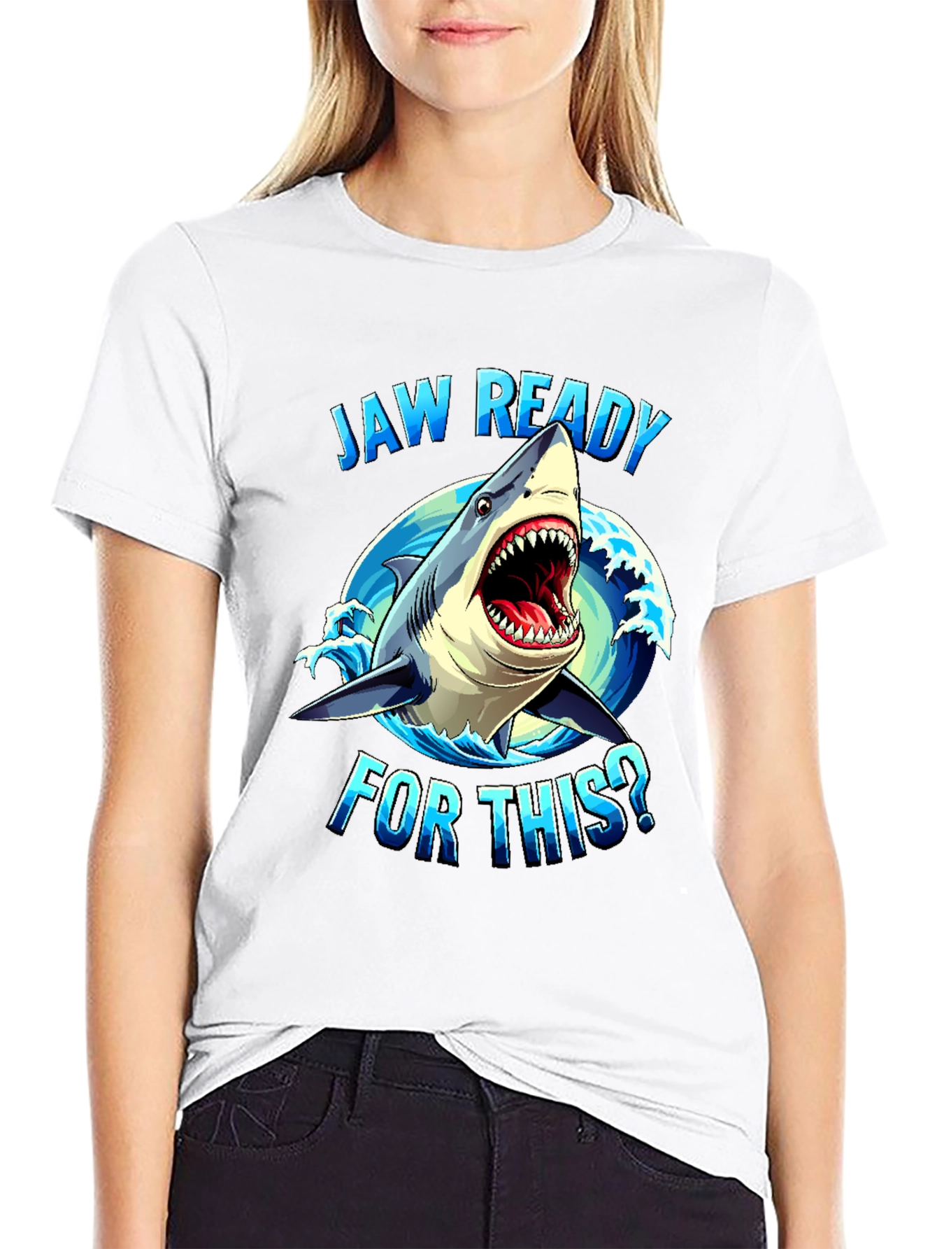 Jaw Ready Shark Graphic Tee - Black Cotton T-Shirt