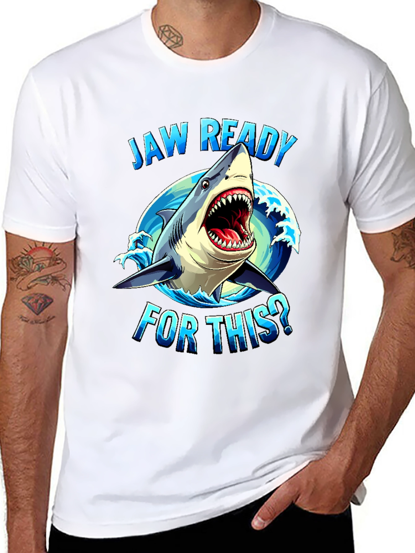 Jaw Ready Shark Graphic Tee - Black Cotton T-Shirt
