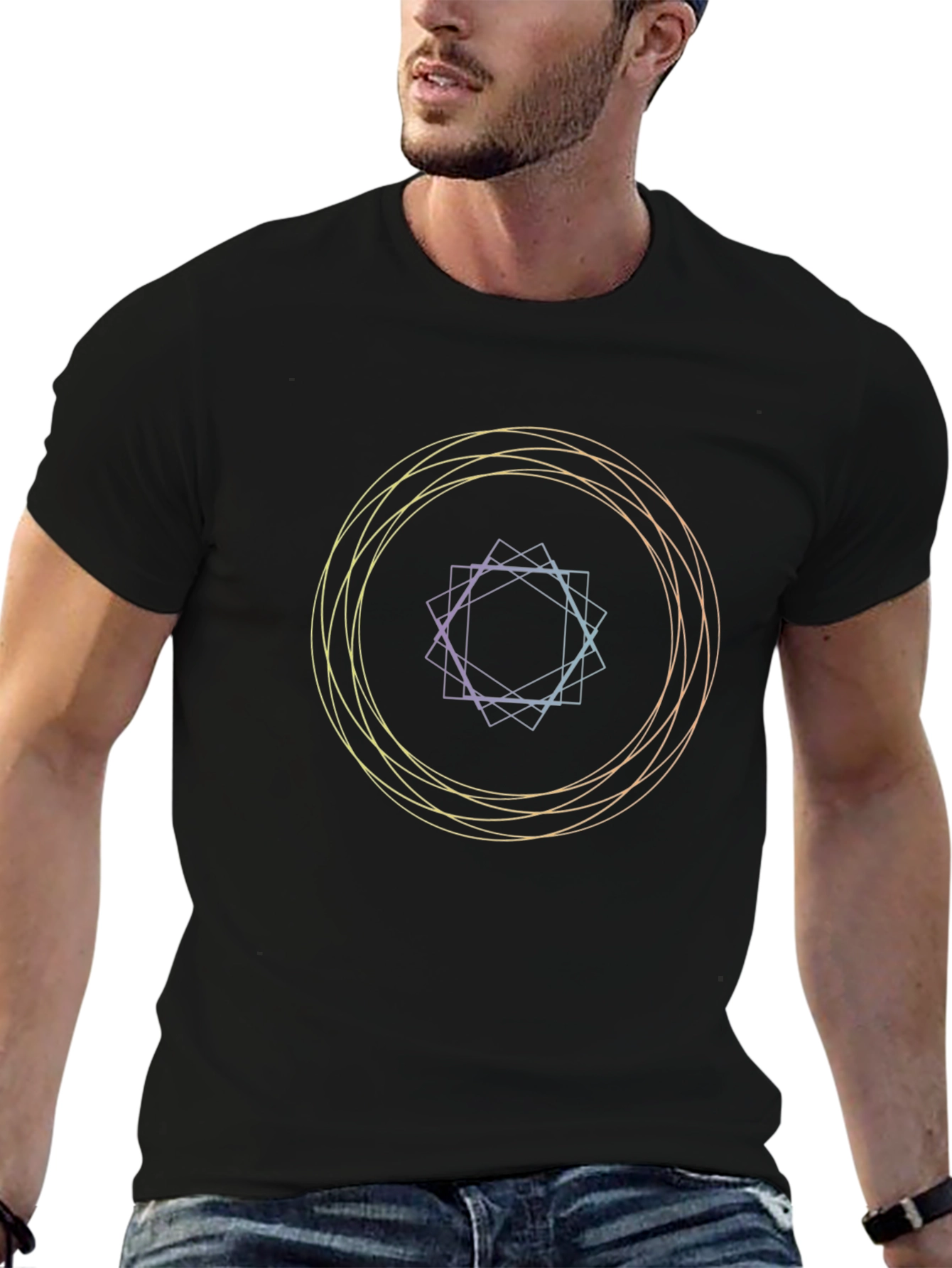 Geometric Circle Graphic Black T-Shirt