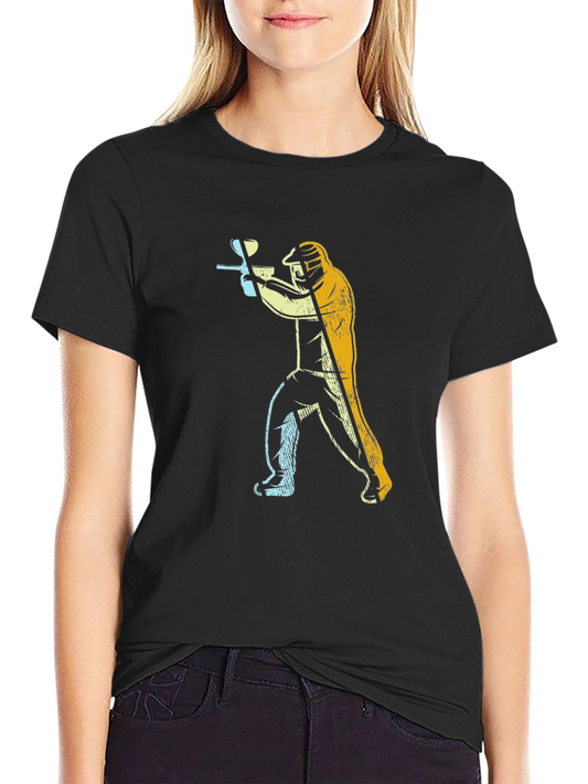 Paintball Player Graphic Tee - Black Cotton Casual Shirt