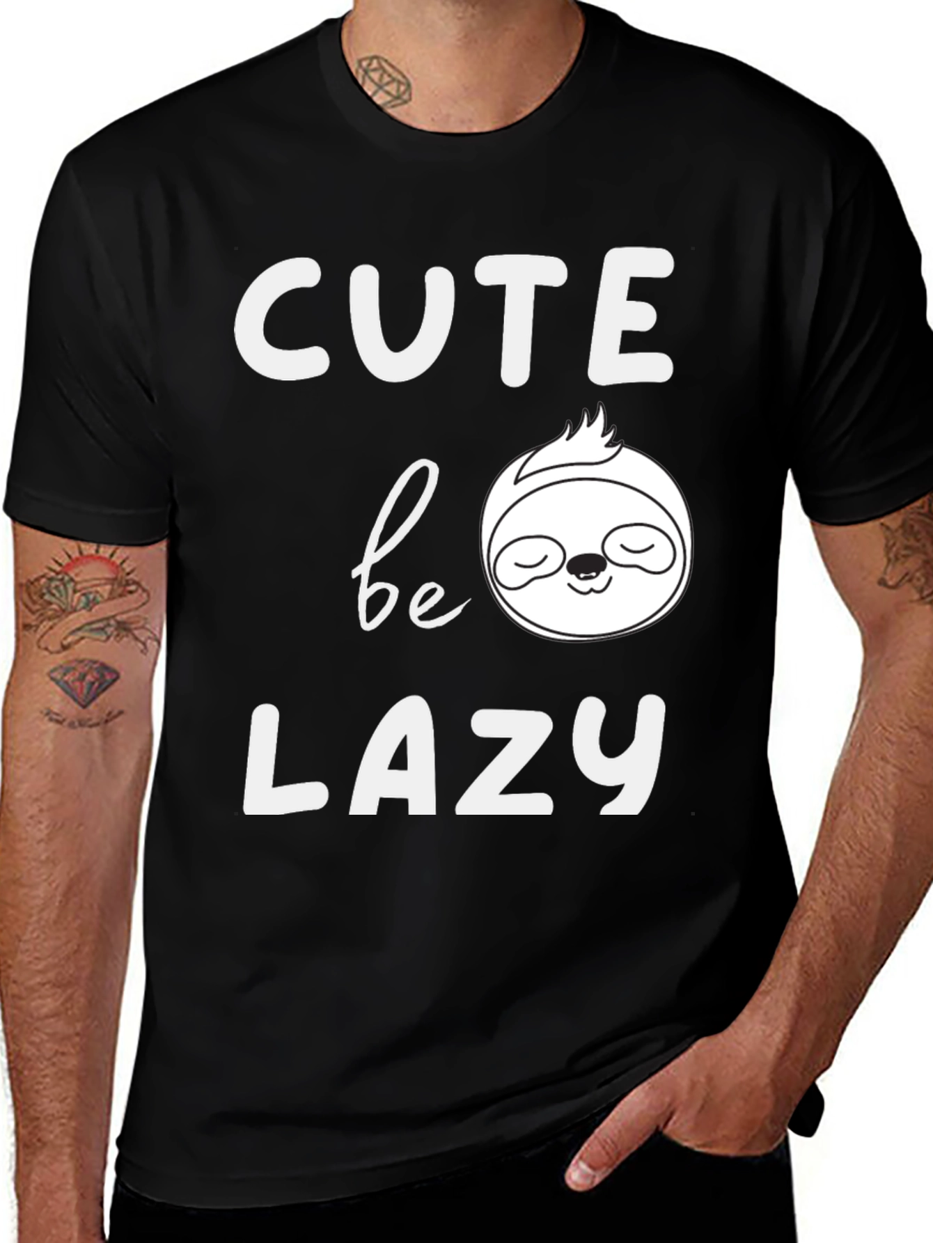 Cute Be Lazy Sloth T-Shirt - Mens Black Tee