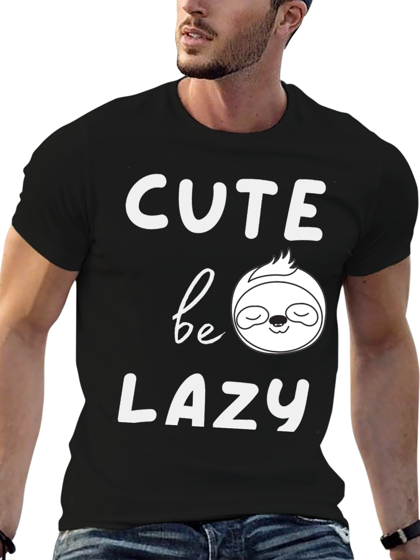 Cute Be Lazy Sloth T-Shirt - Mens Black Tee