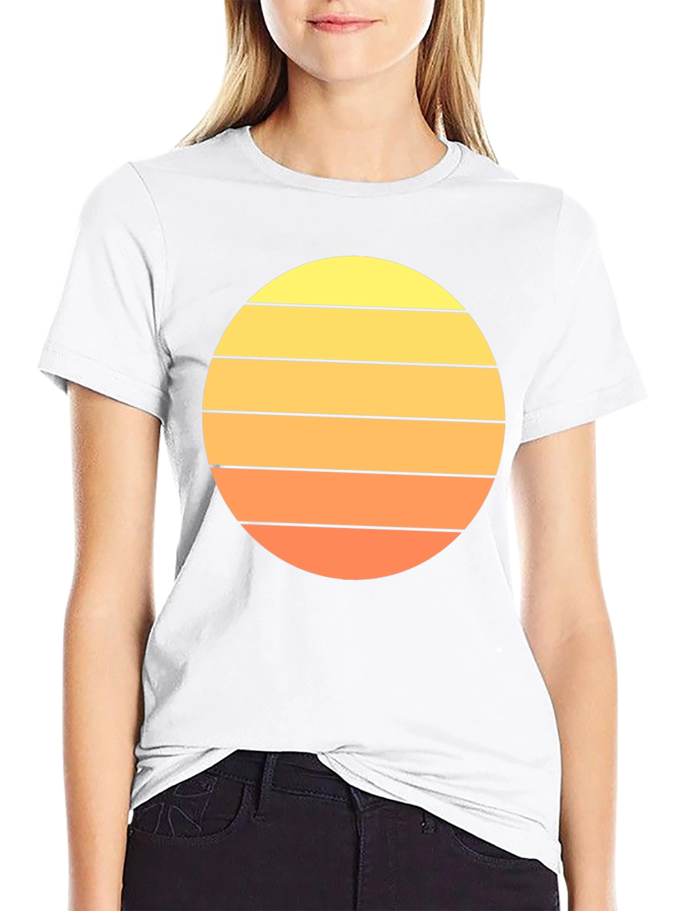 Retro Sunset Striped T-Shirt - Mens Black Tee