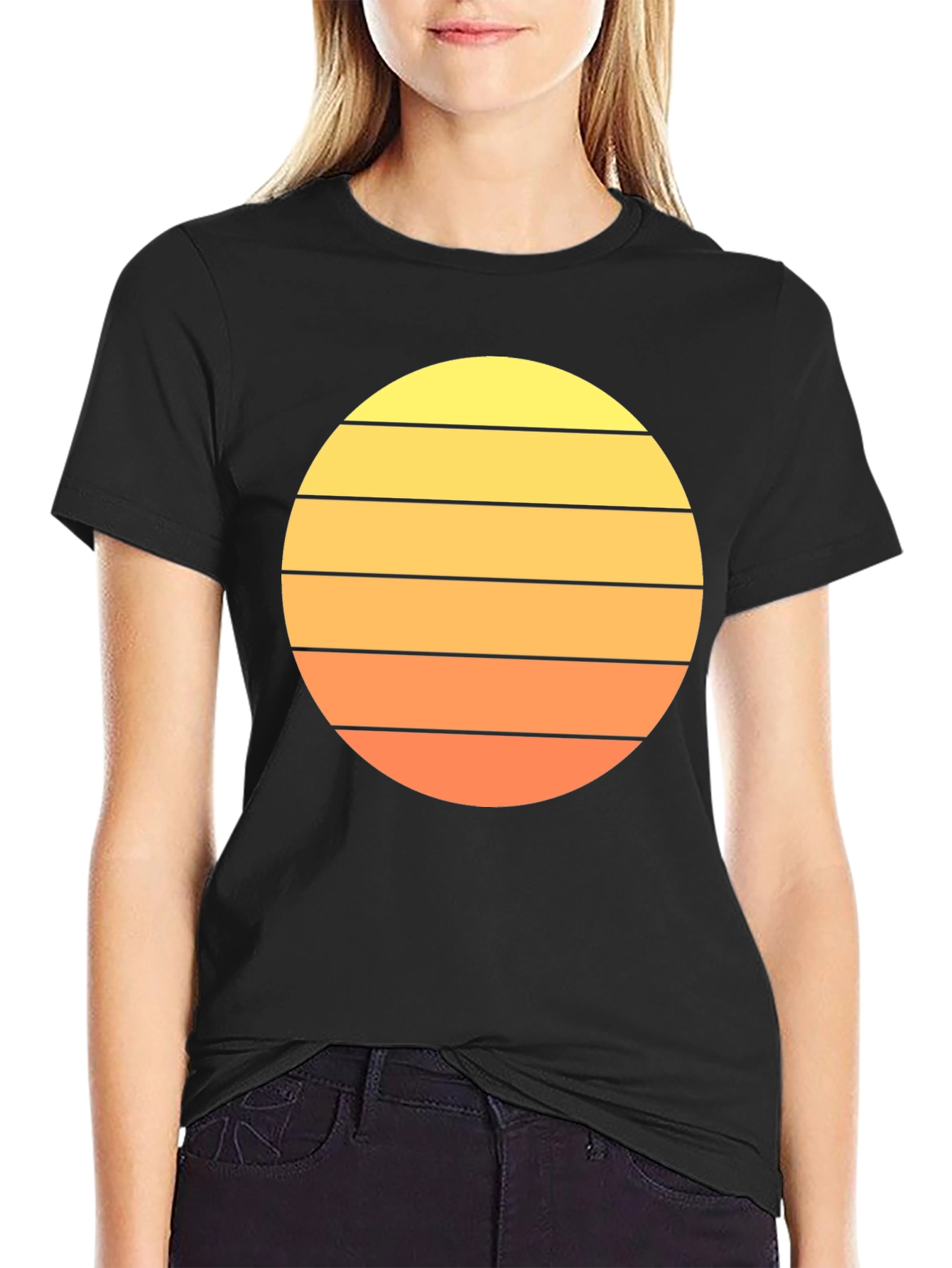 Retro Sunset Striped T-Shirt - Mens Black Tee