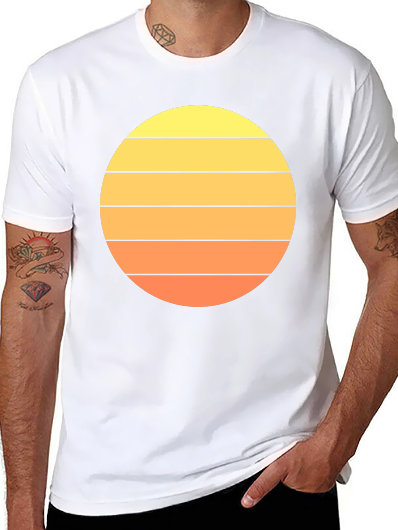Retro Sunset Striped T-Shirt - Mens Black Tee