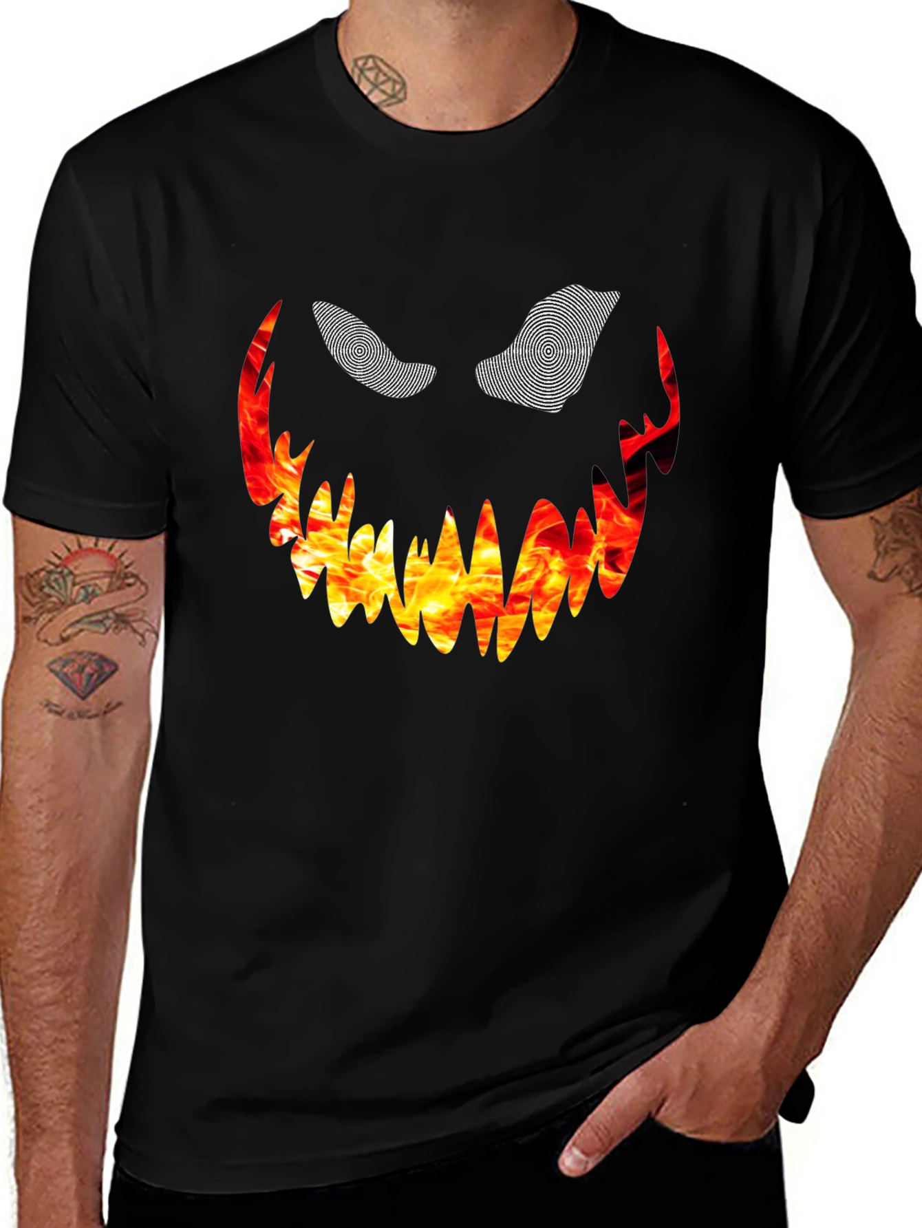 Fiery Monster Face Graphic Tee - Black