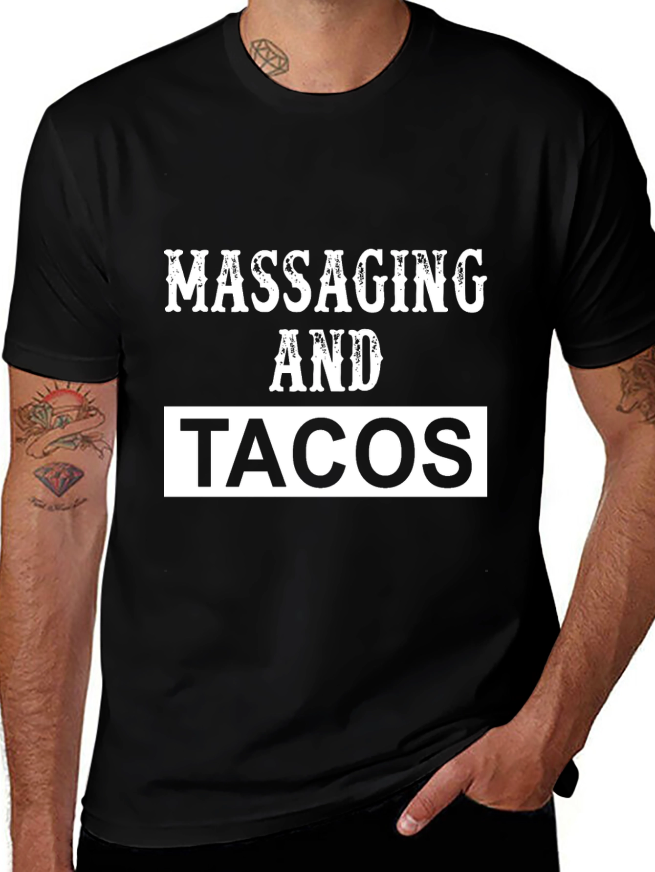 Massaging and Tacos Graphic Tee - Black T-Shirt