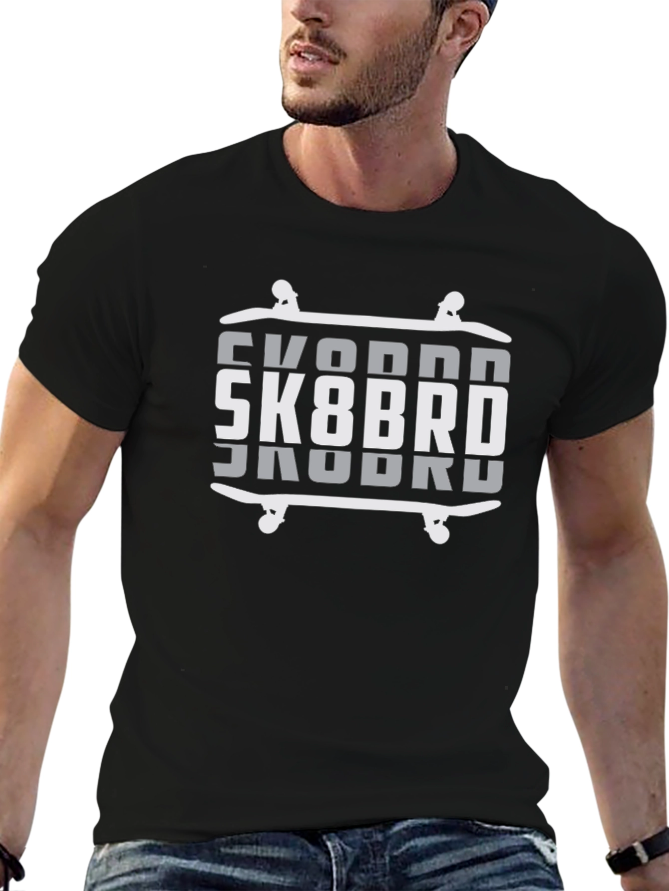 SK8BRD Skateboard Graphic Tee - Black Cotton Blend