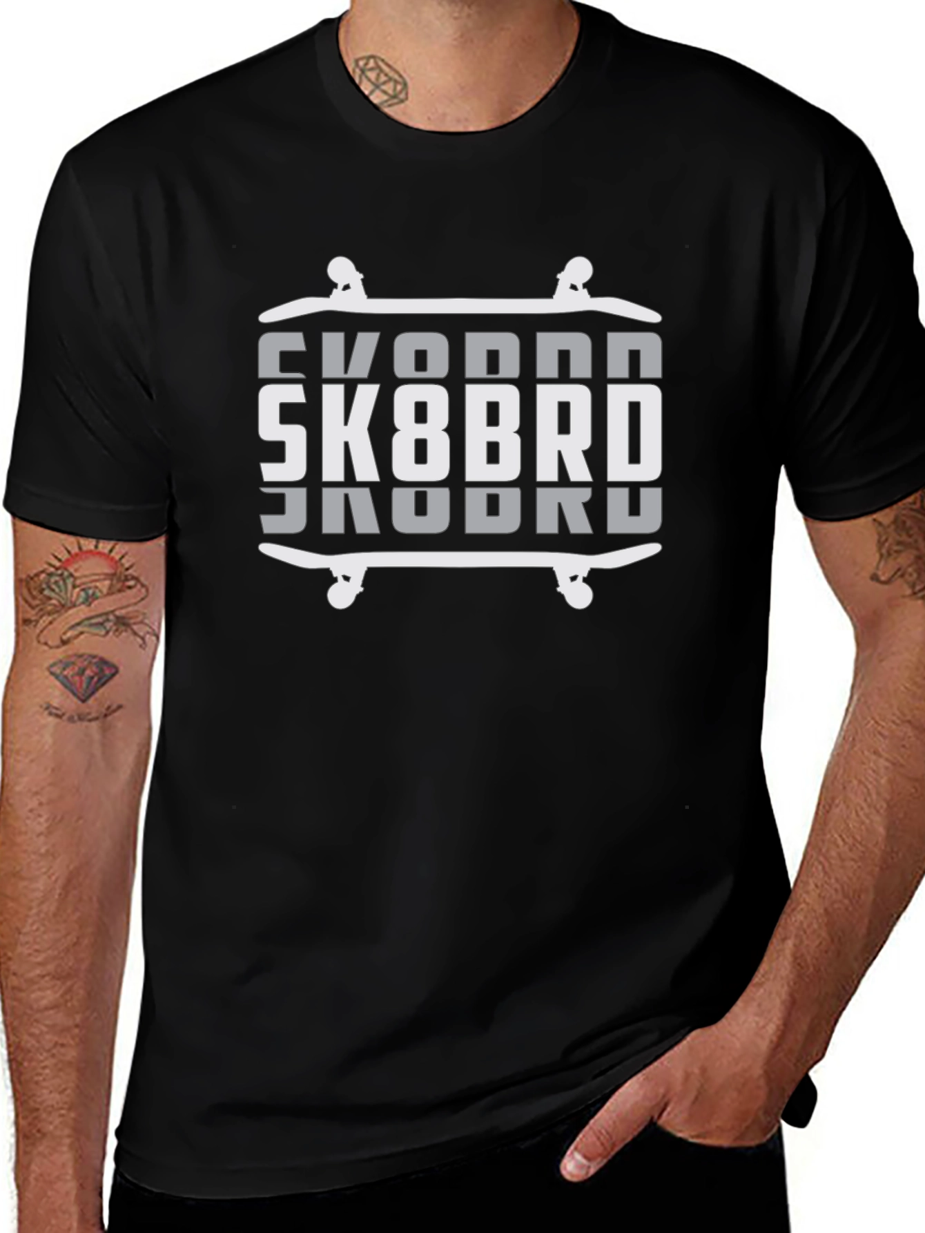 SK8BRD Skateboard Graphic Tee - Black Cotton Blend