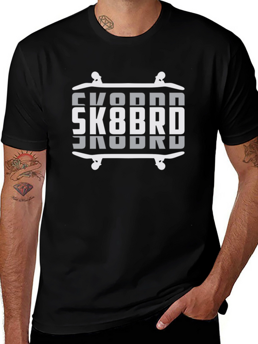 SK8BRD Skateboard Graphic Tee - Black Cotton Blend