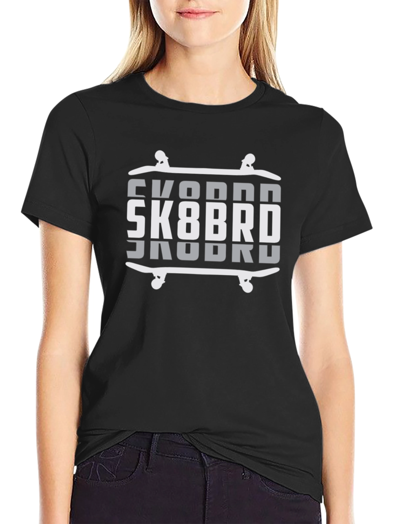 SK8BRD Skateboard Graphic Tee - Black Cotton Blend