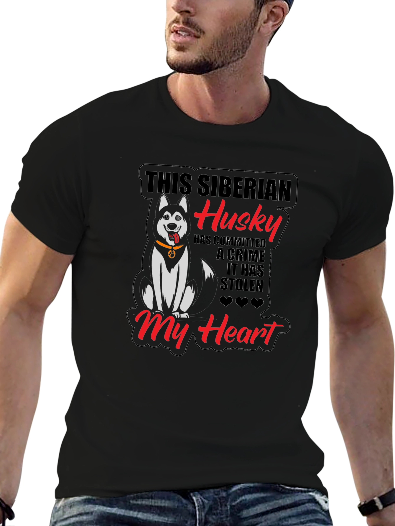 Siberian Husky Heart Stealer Black T-Shirt