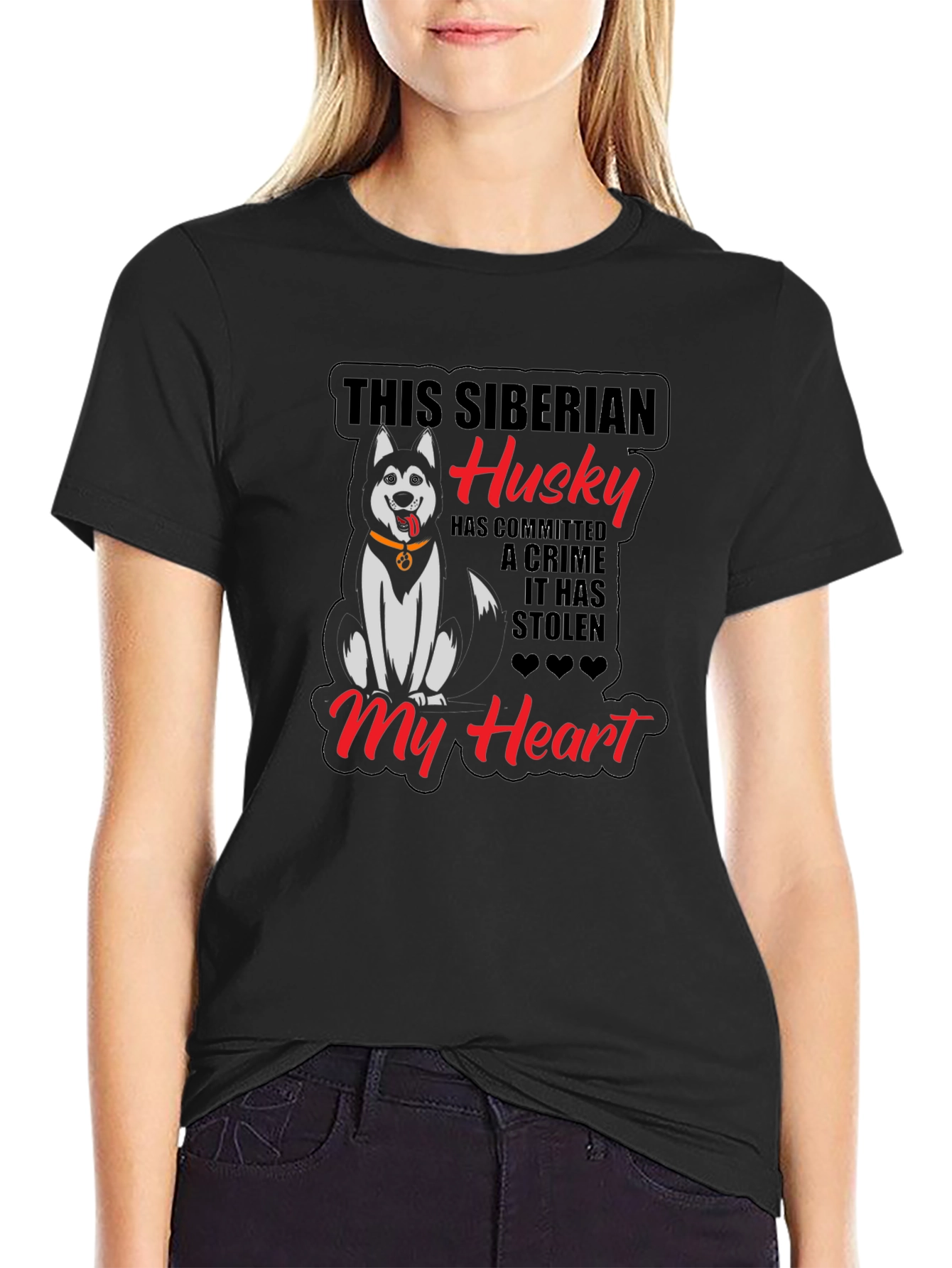 Siberian Husky Heart Stealer Black T-Shirt