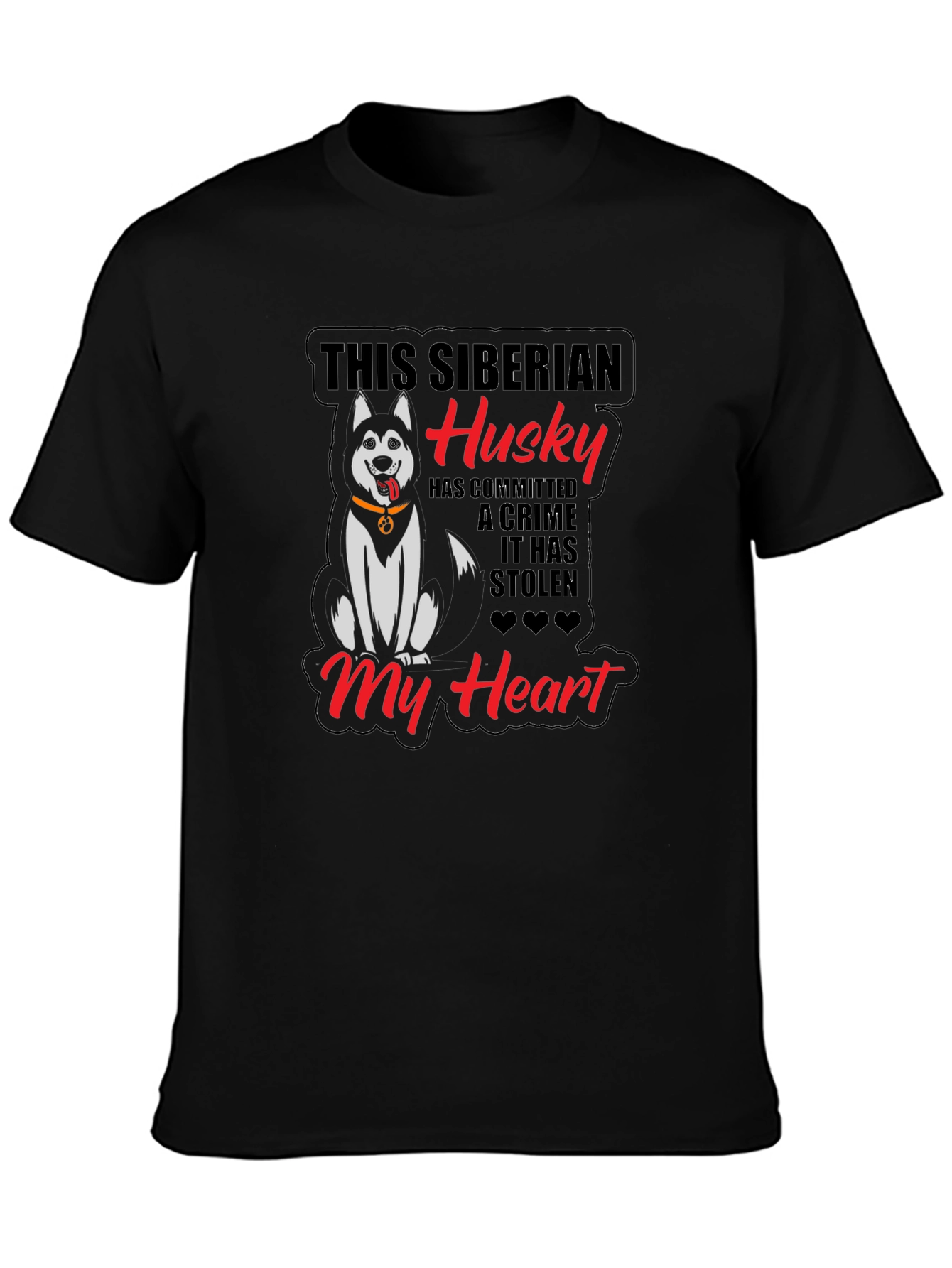 Siberian Husky Heart Stealer Black T-Shirt