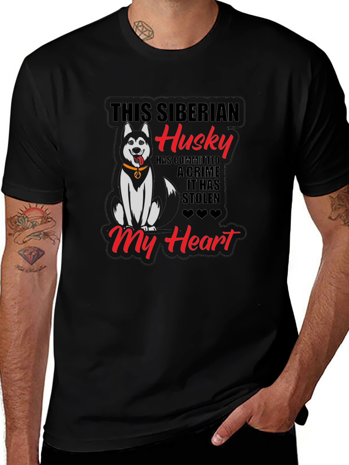 Siberian Husky Heart Stealer Black T-Shirt