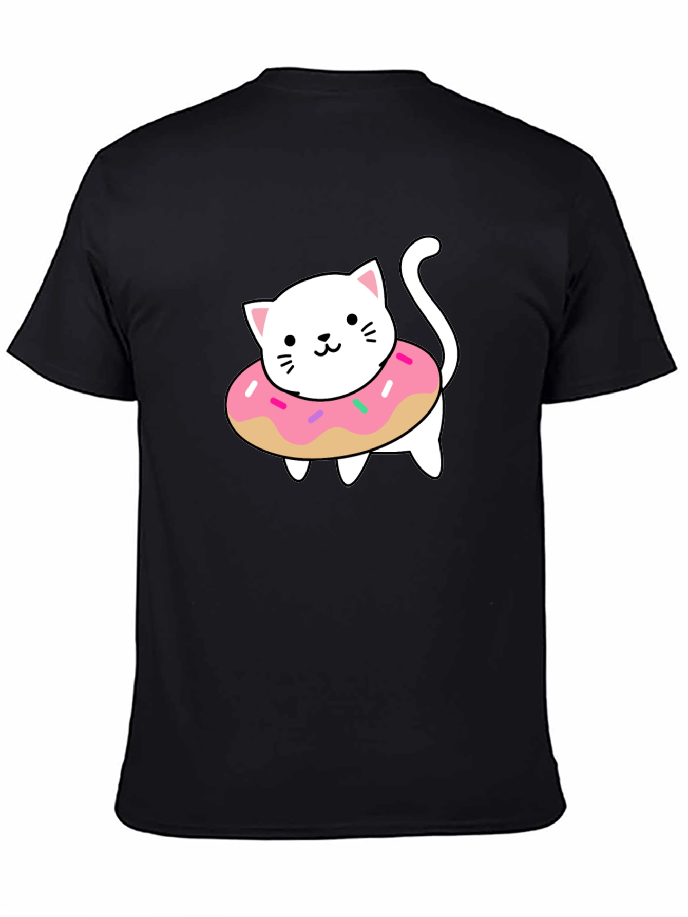 Cute Cat Donut T-Shirt - Stylish Black Tee