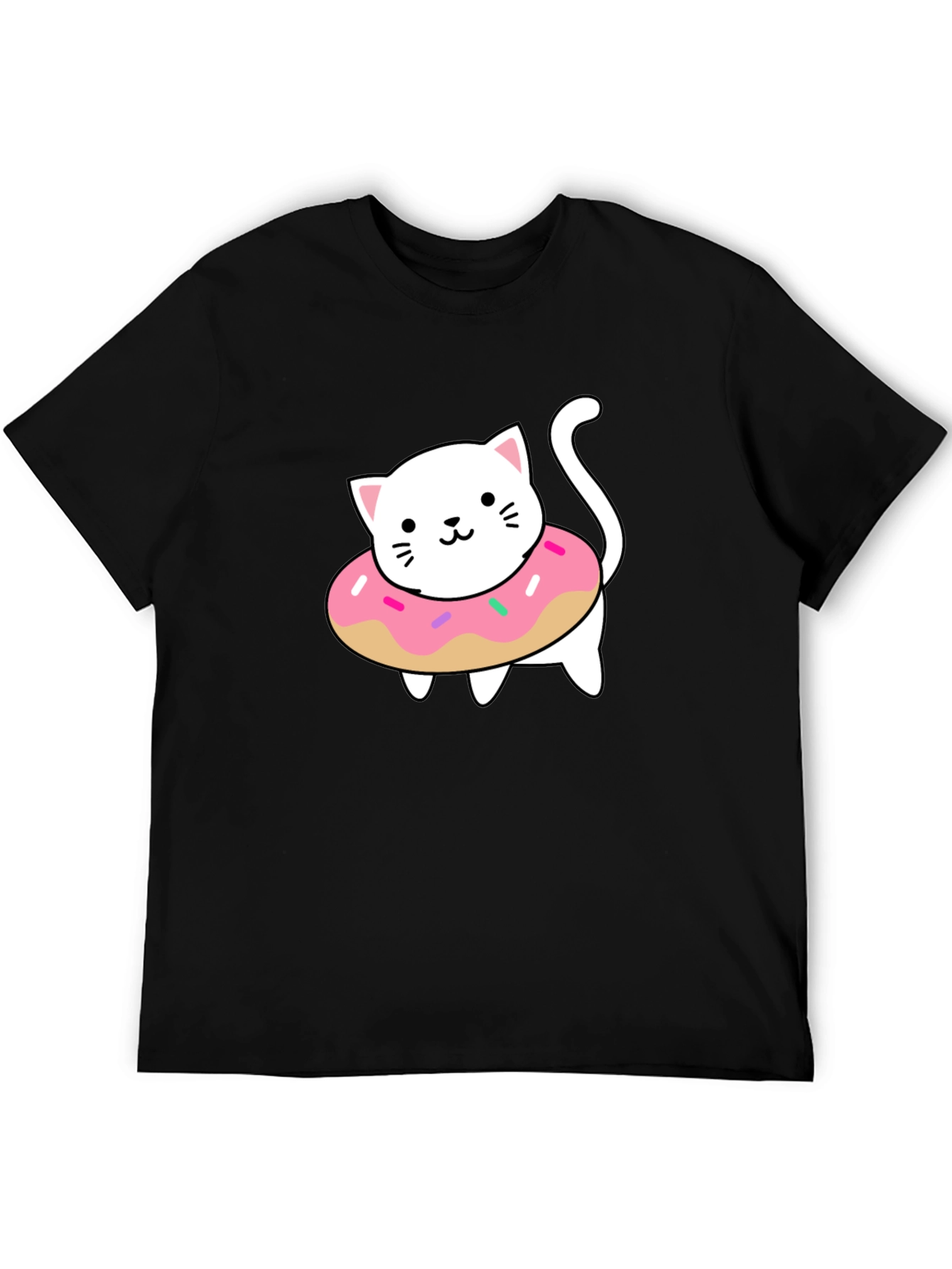 Cute Cat Donut T-Shirt - Stylish Black Tee