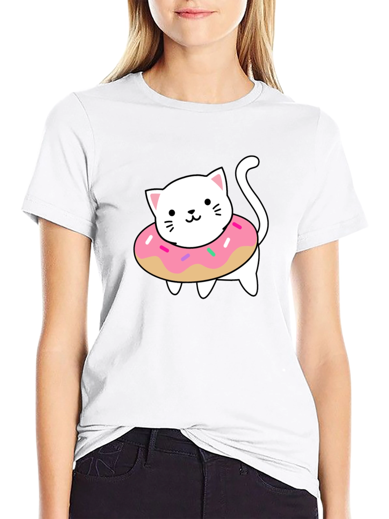 Cute Cat Donut T-Shirt - Stylish Black Tee