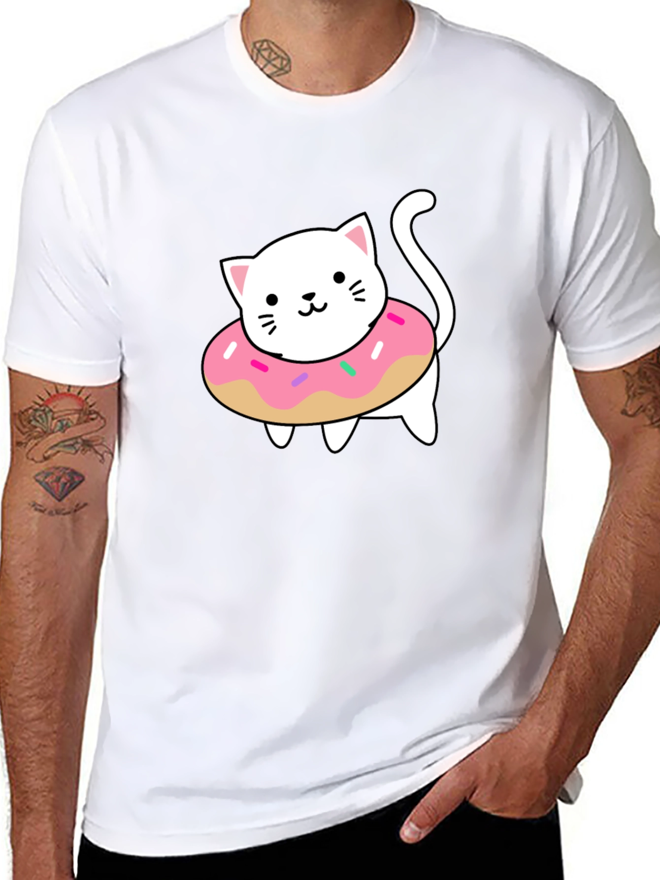 Cute Cat Donut T-Shirt - Stylish Black Tee