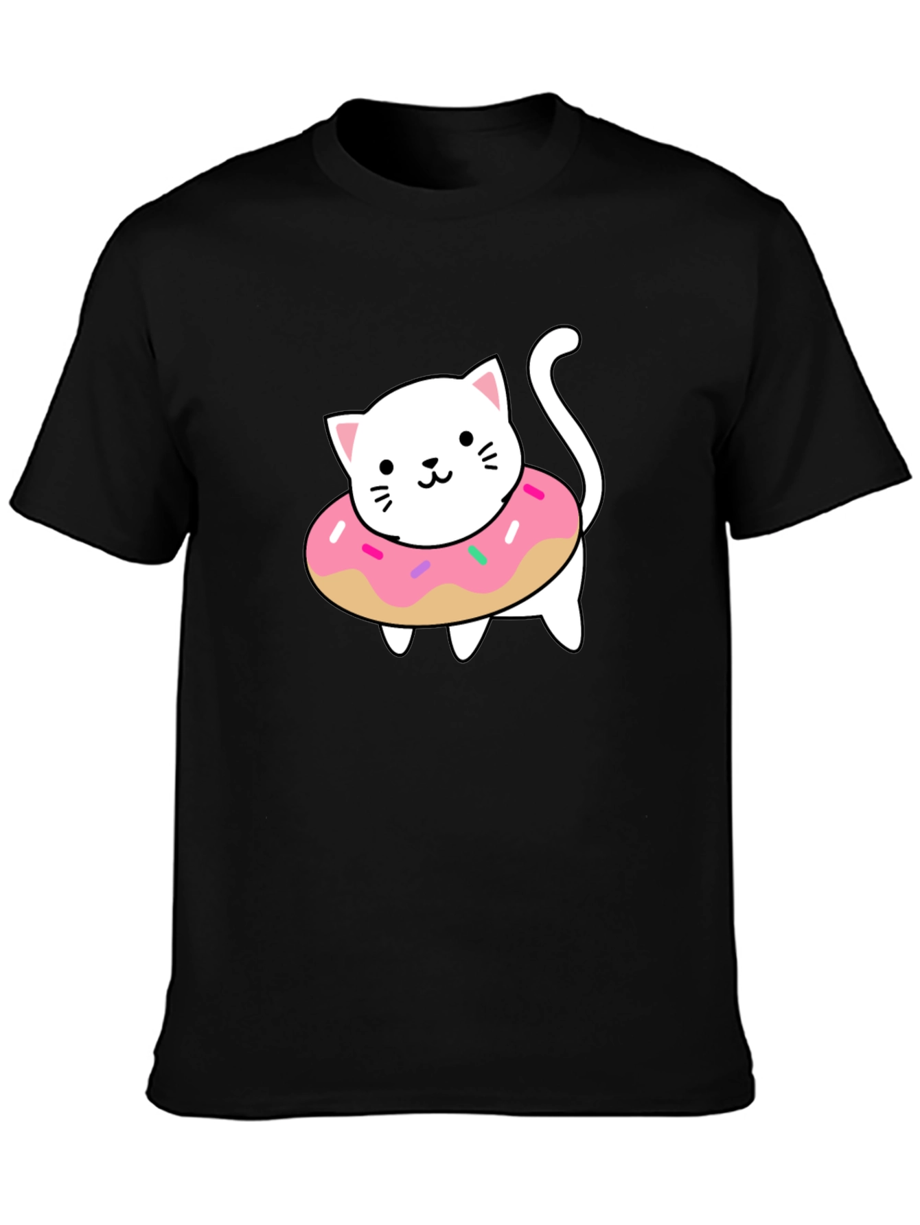 Cute Cat Donut T-Shirt - Stylish Black Tee
