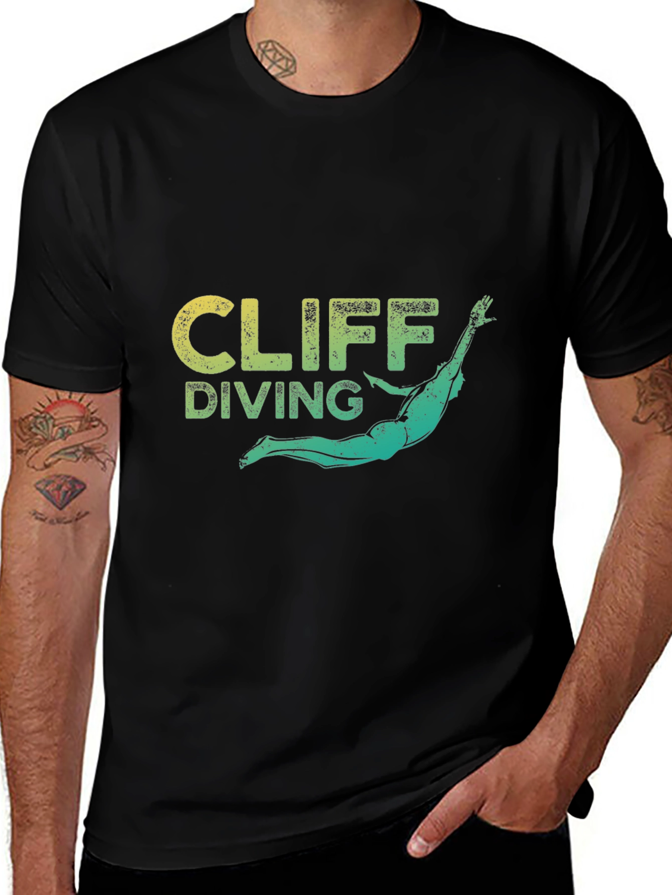 Cliff Diving Graphic Tee - Black Cotton T-Shirt