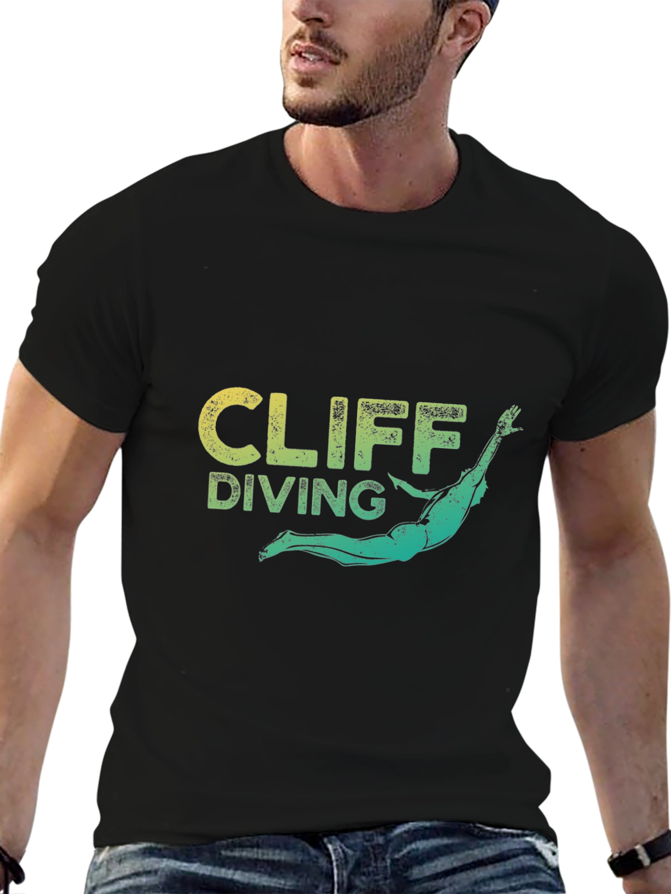 Cliff Diving Graphic Tee - Black Cotton T-Shirt