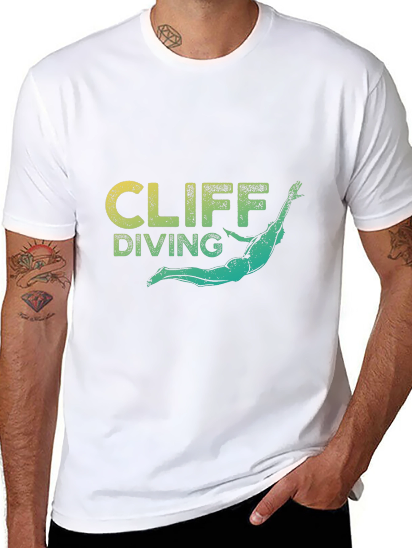 Cliff Diving Graphic Tee - Black Cotton T-Shirt