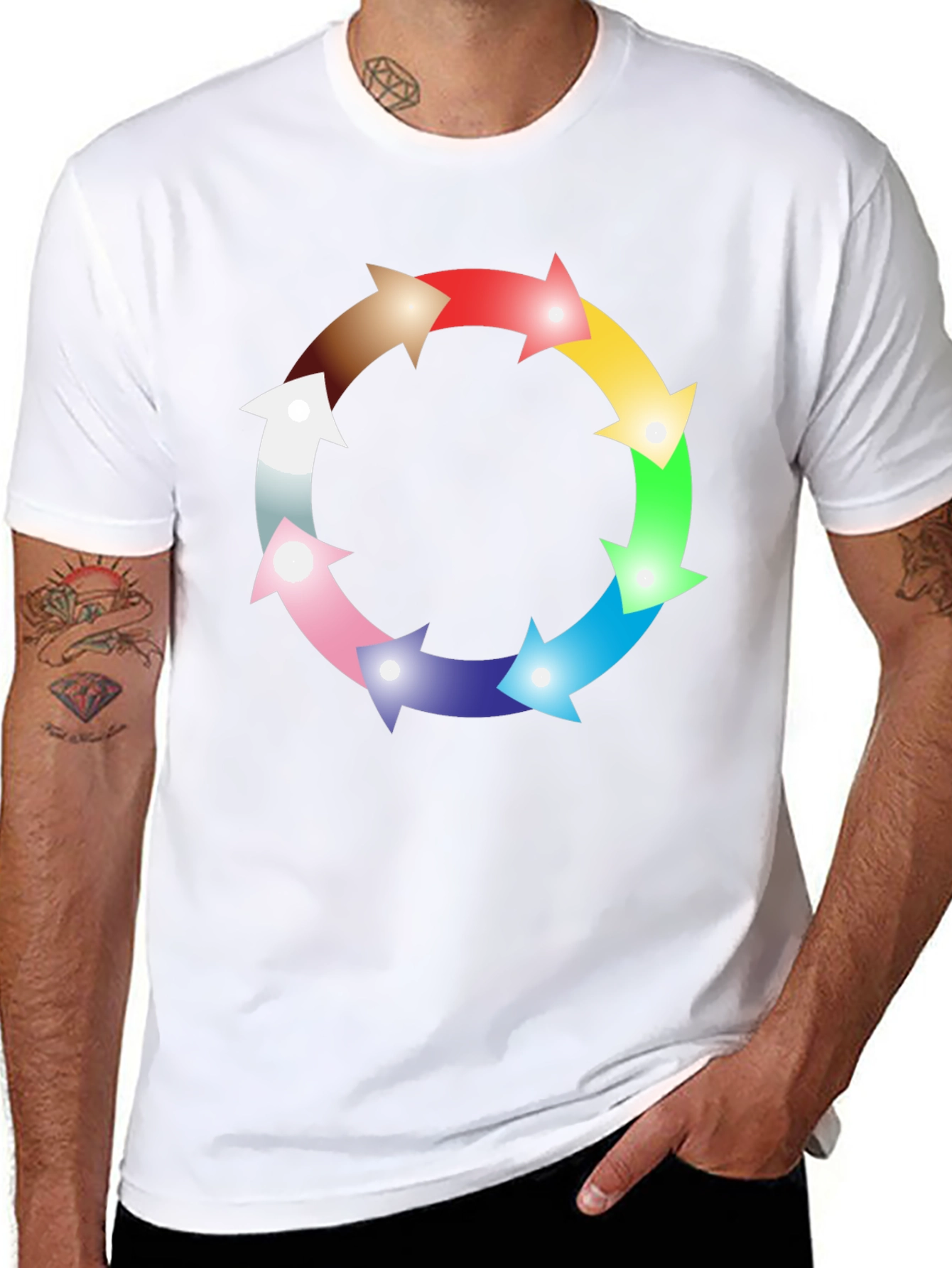 Rainbow Arrow Circle Graphic Black Tee