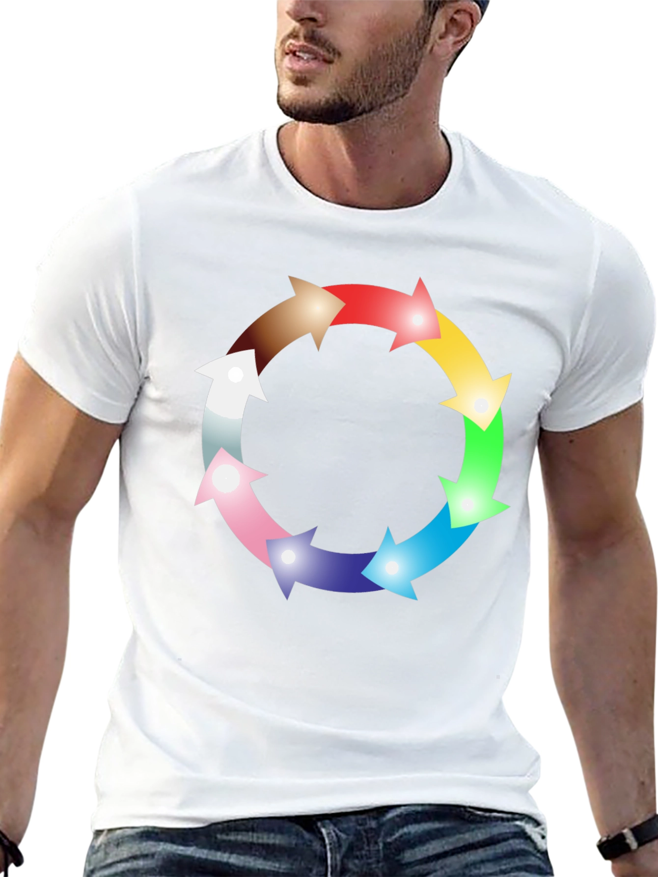 Rainbow Arrow Circle Graphic Black Tee