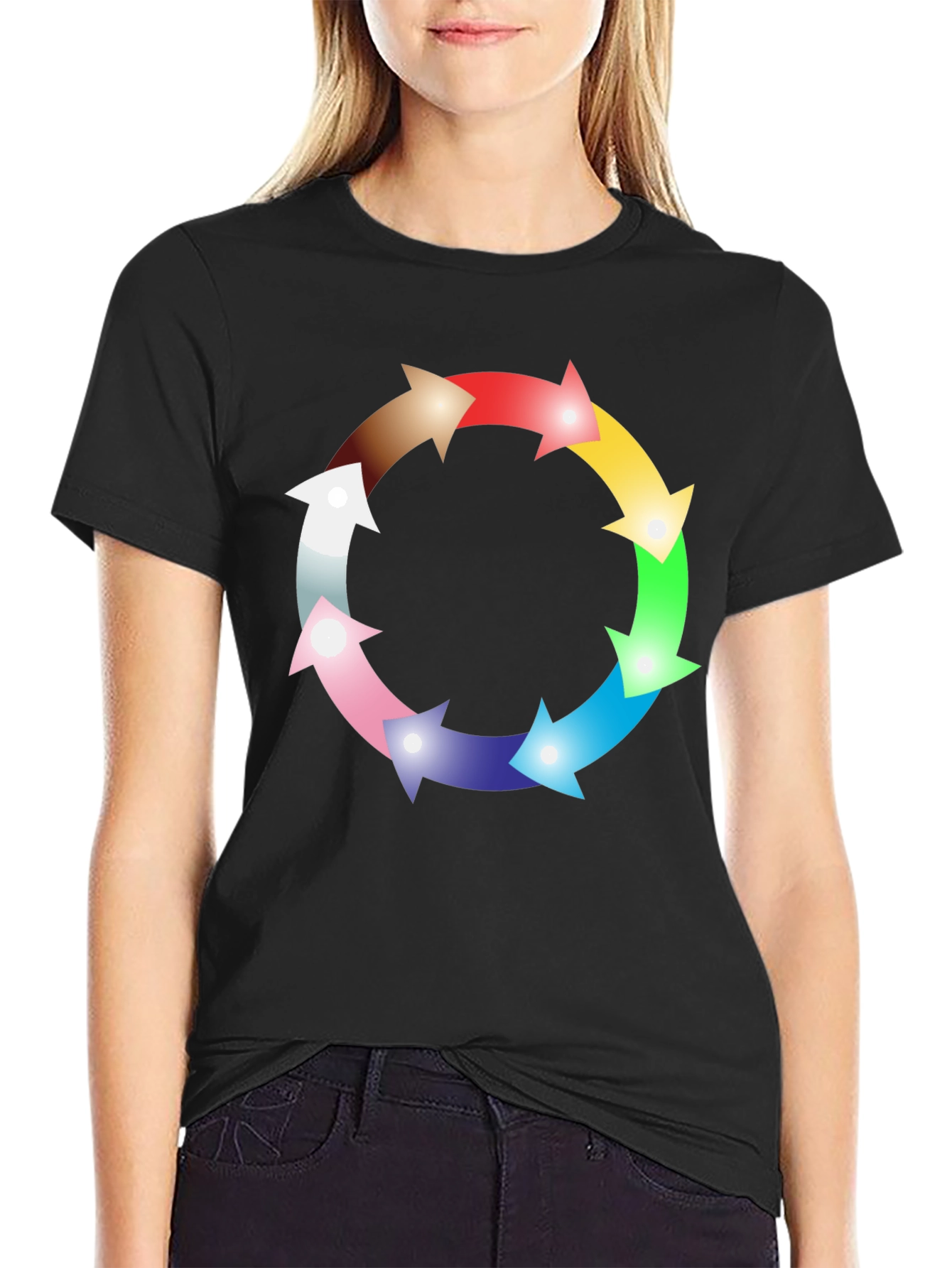Rainbow Arrow Circle Graphic Black Tee