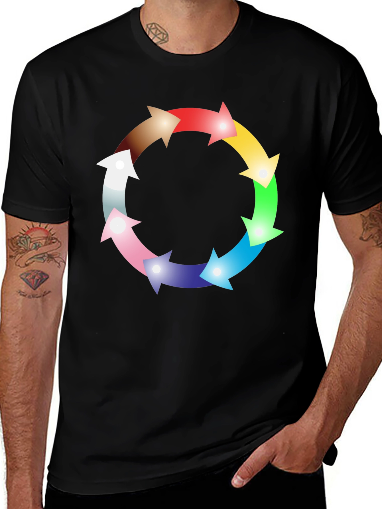 Rainbow Arrow Circle Graphic Black Tee