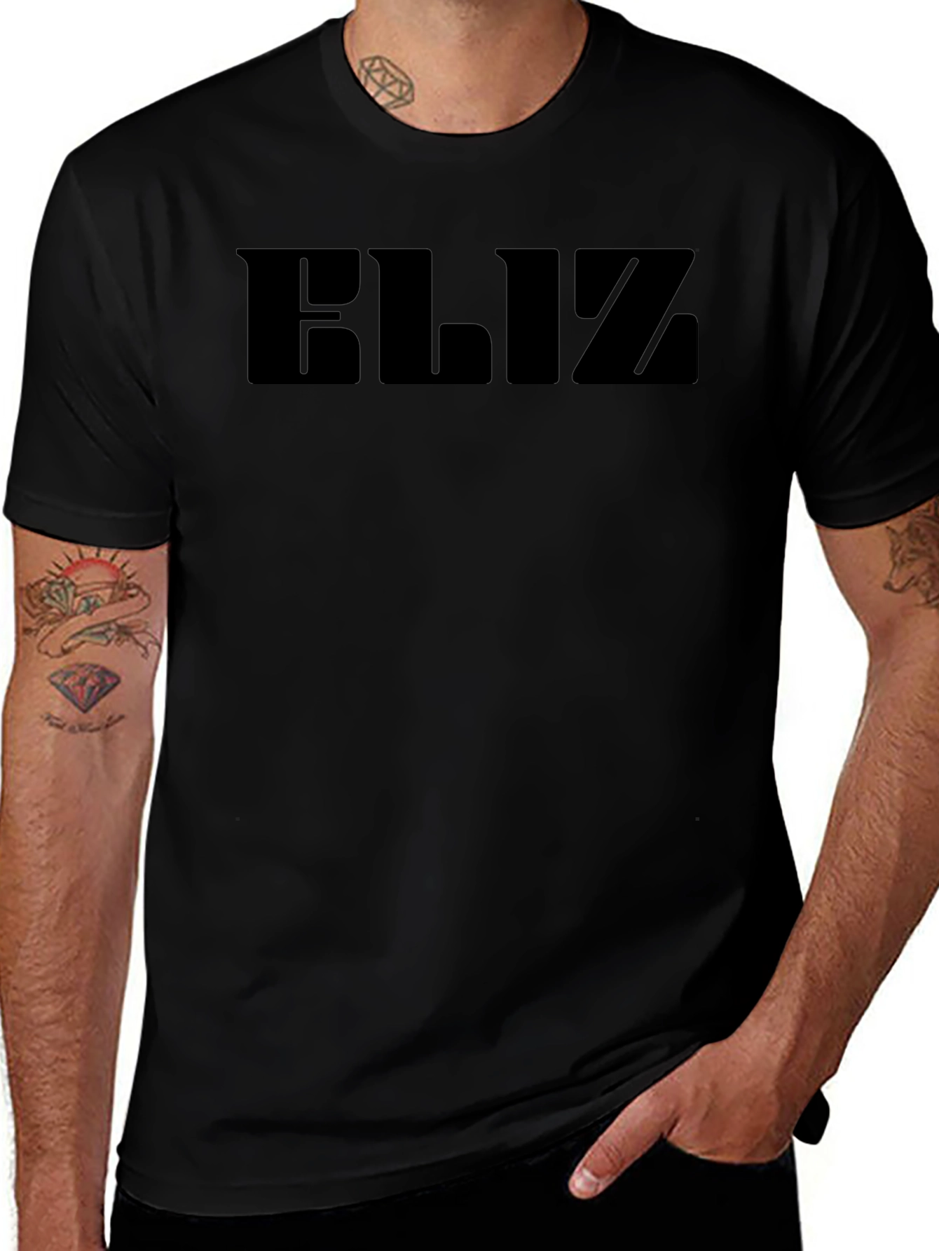 Mens Black ELIZ Graphic Tee - Casual Comfort